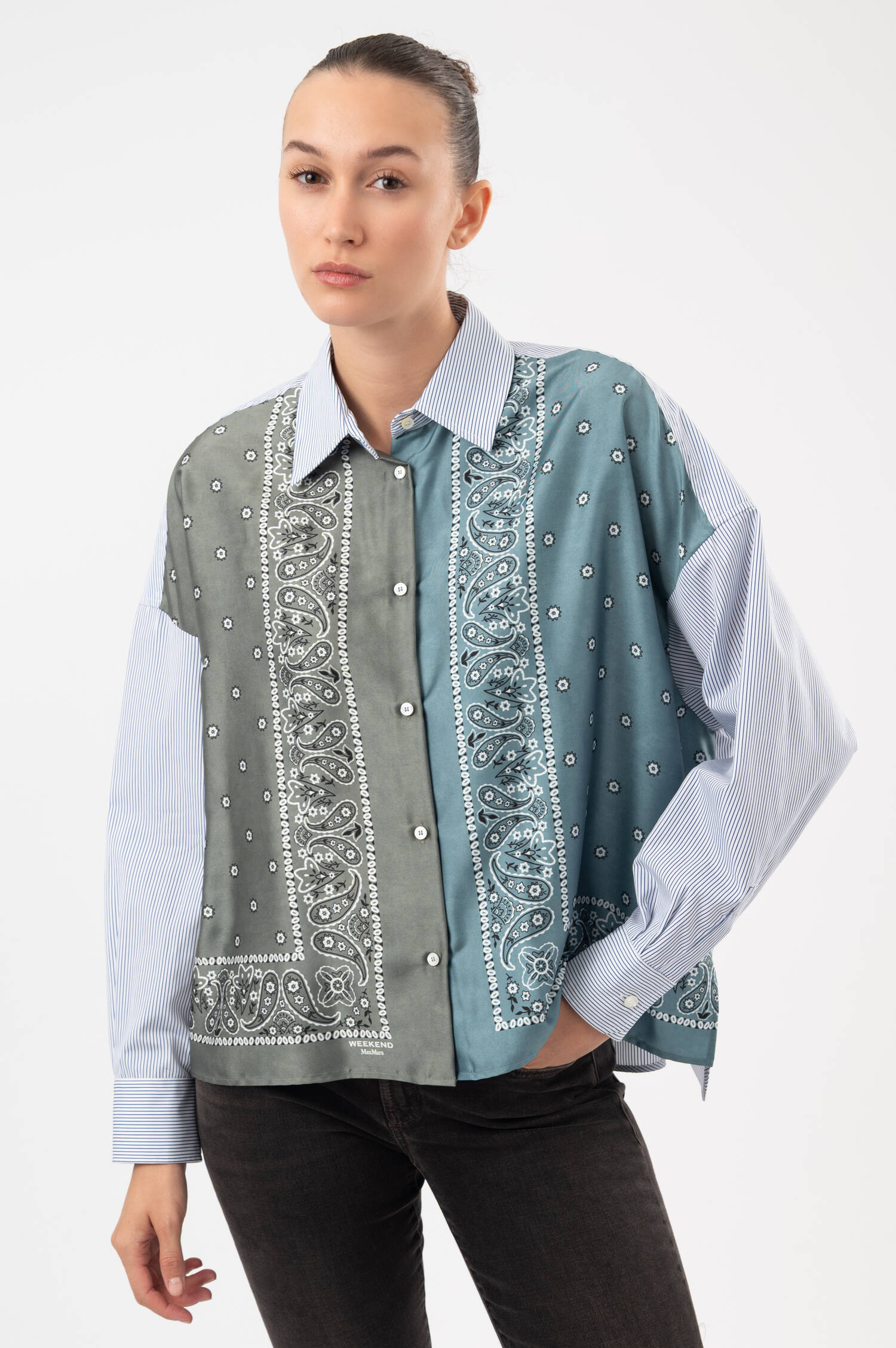 Bluse mit Paisley-Motiv AIRONE in Blau/Weiß/Grün