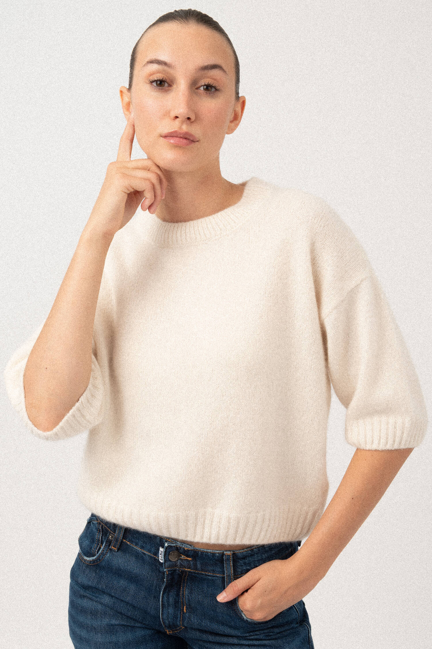 Cashmere-Seiden Dreiviertelarm Pullover in Beige Cashmere-Seiden Dreiviertelarm Pullover in Beige
