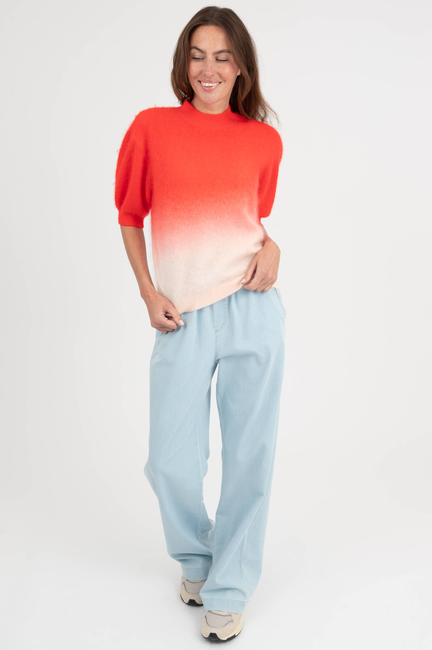Cashmere-Woll Pullover in Cherry/Off-White Cashmere-Woll Pullover in Cherry/Off-White
