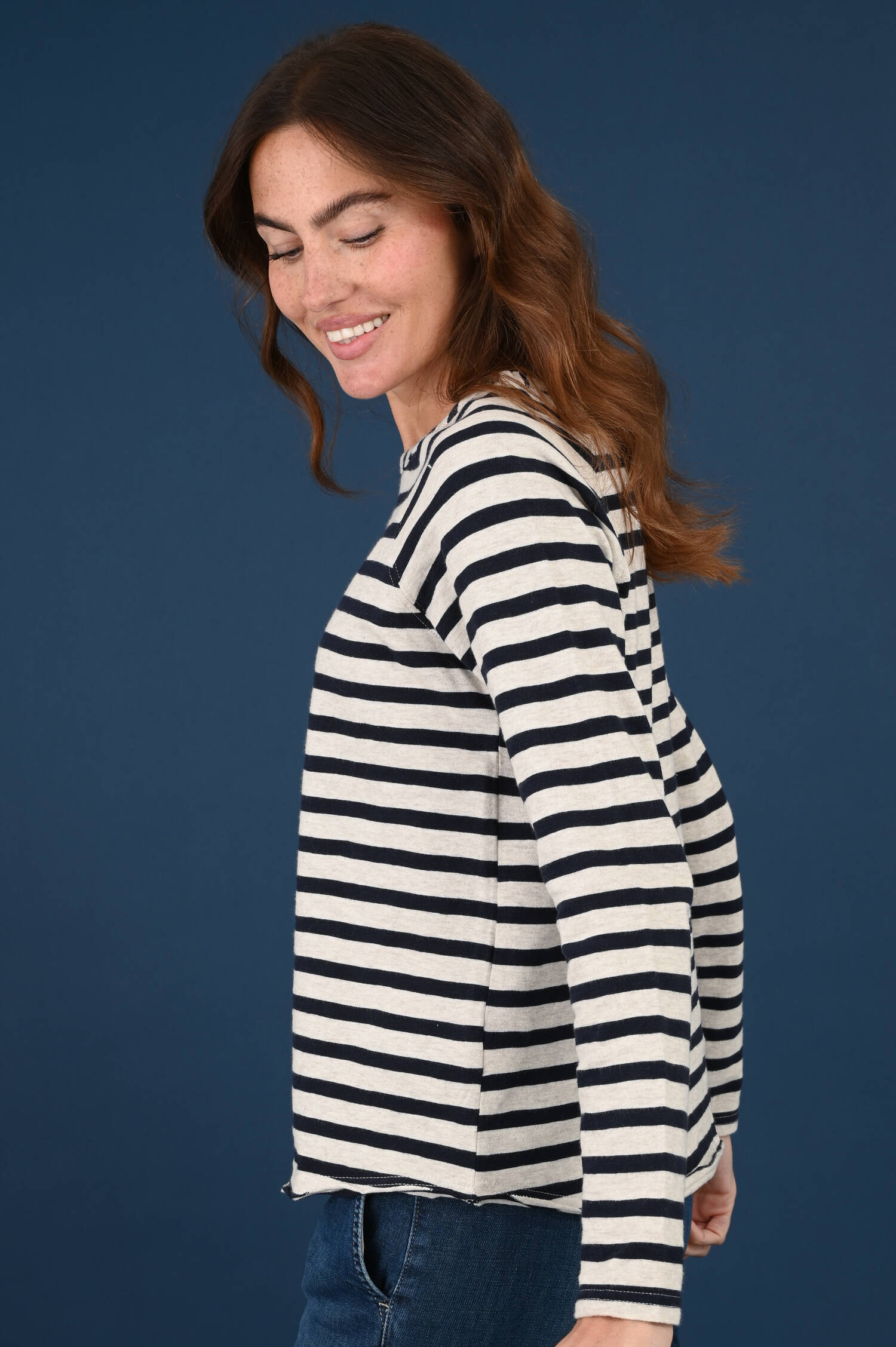 Langarm Raglan Ringel T-Shirt in Light Beige/Navy Langarm Raglan Ringel T-Shirt in Light Beige/Navy