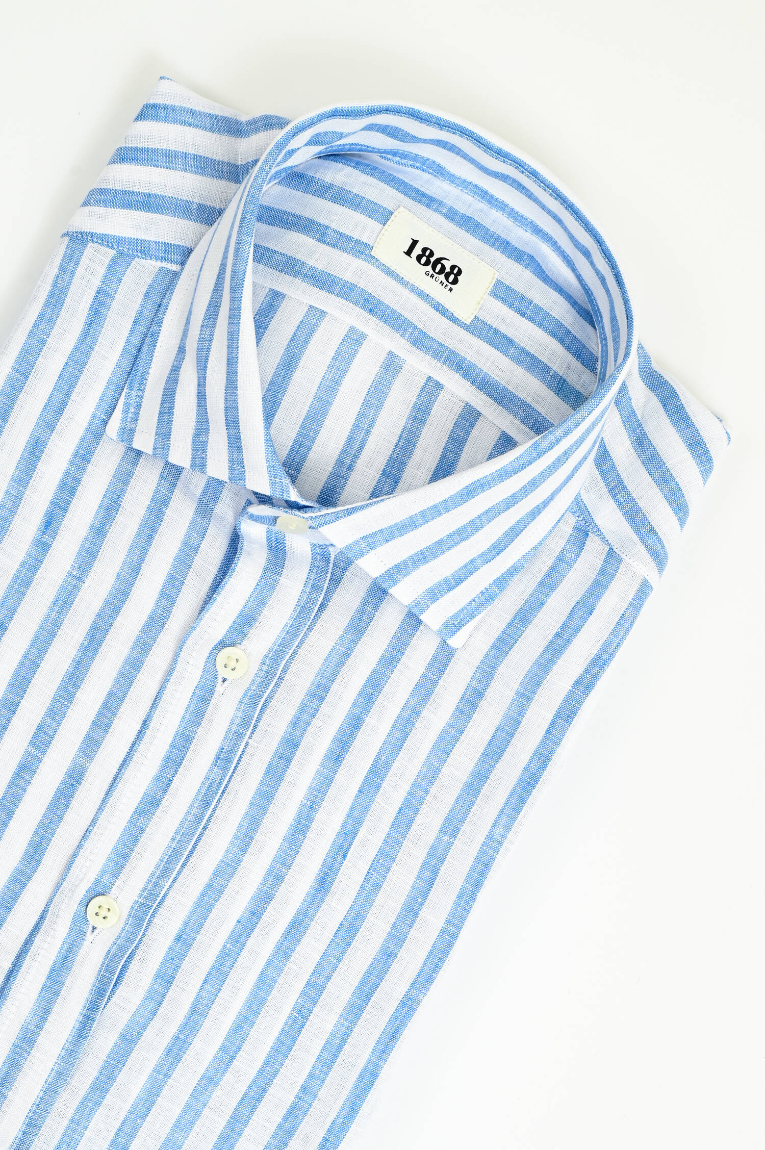 Leinenhemd mit breiten Streifen in Mittelblau/Weiß Leinenhemd mit breiten Streifen in Mittelblau/Weiß