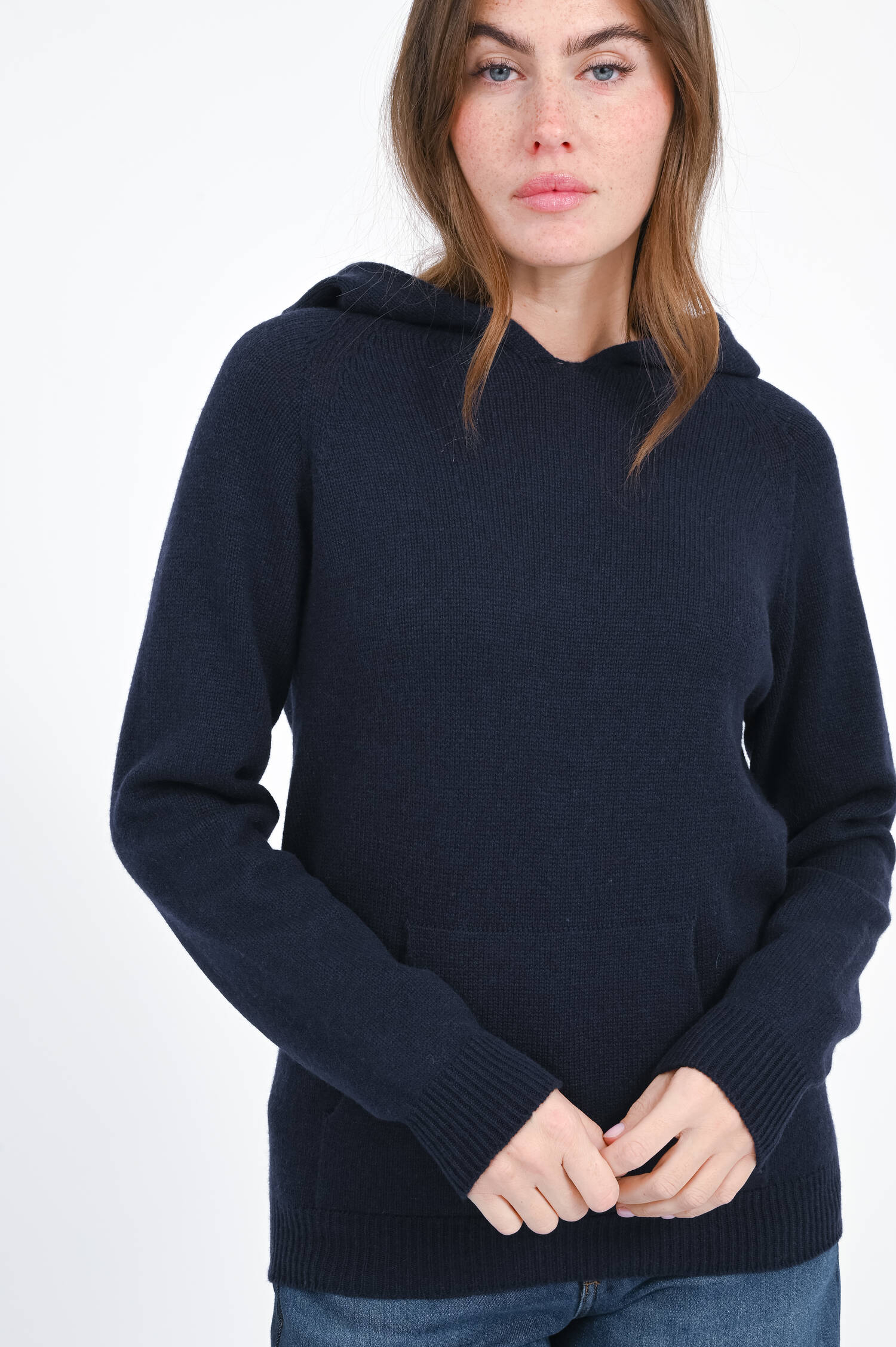 Woll-Cashmere-Kapuzenpullover in Navy Woll-Cashmere-Kapuzenpullover in Navy