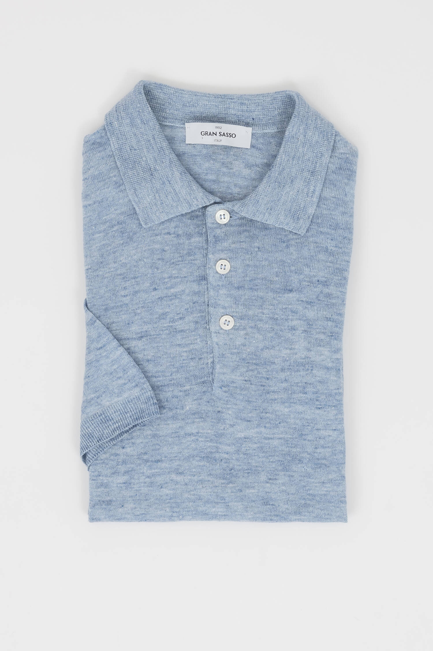 Poloshirt aus Leinen in Hellblau meliert