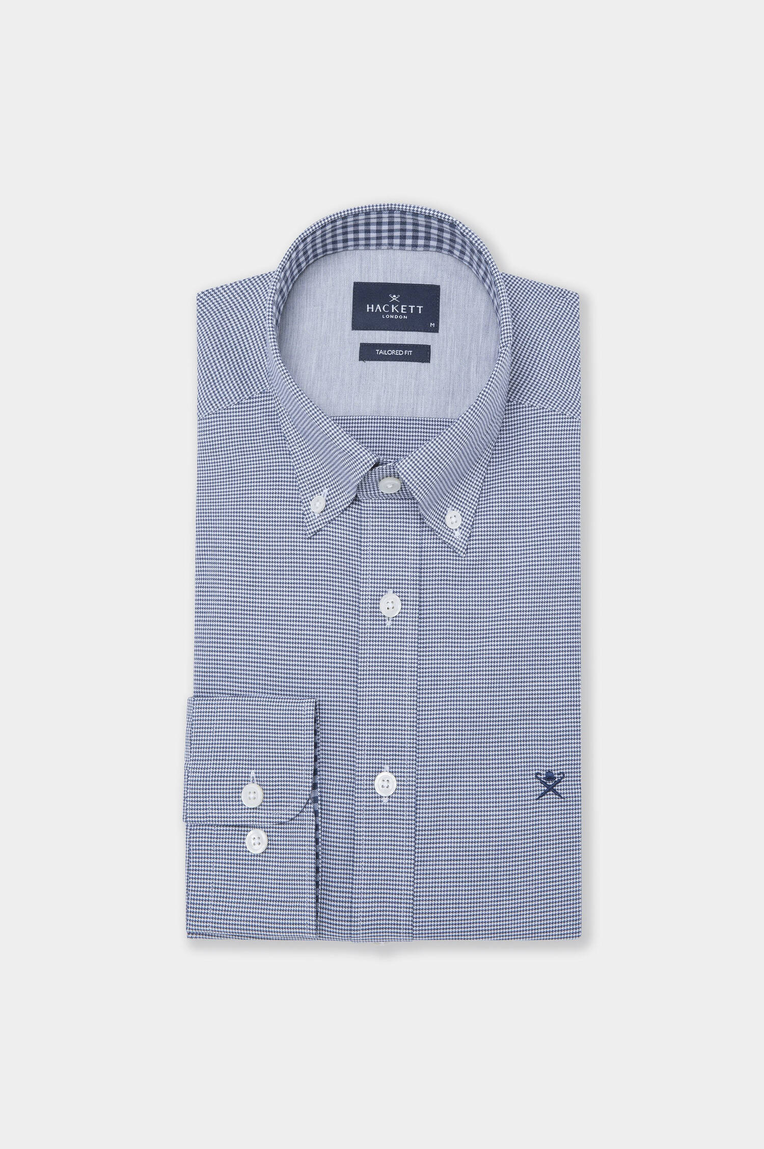 Gemustertes Baumwollhemd in Navy/Weiß