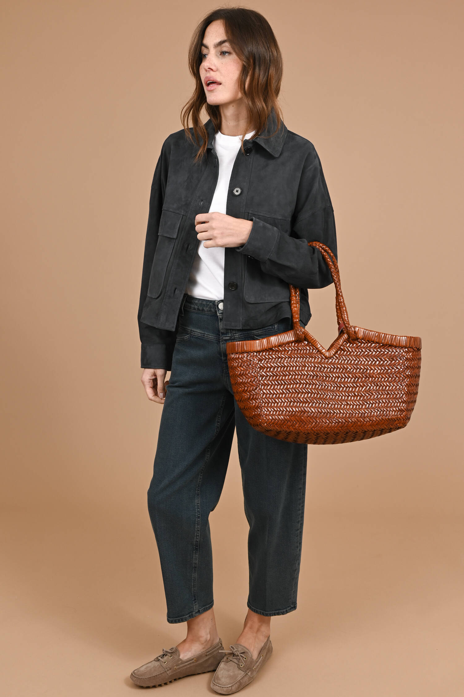 Leder Flecht Tote Bag CRUDELIA in Cognacbraun
