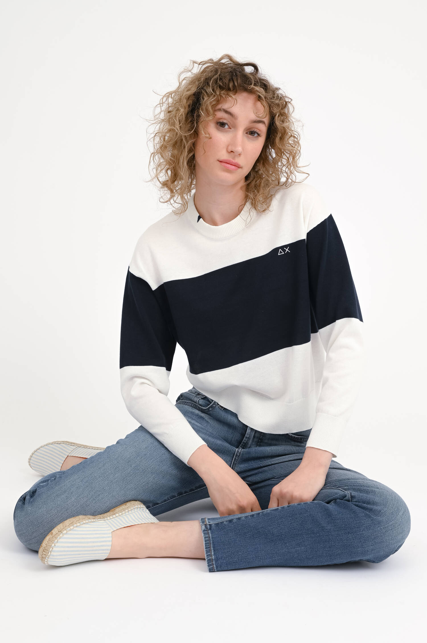 Pullover mit Block-Streifen in Navy/Bianco