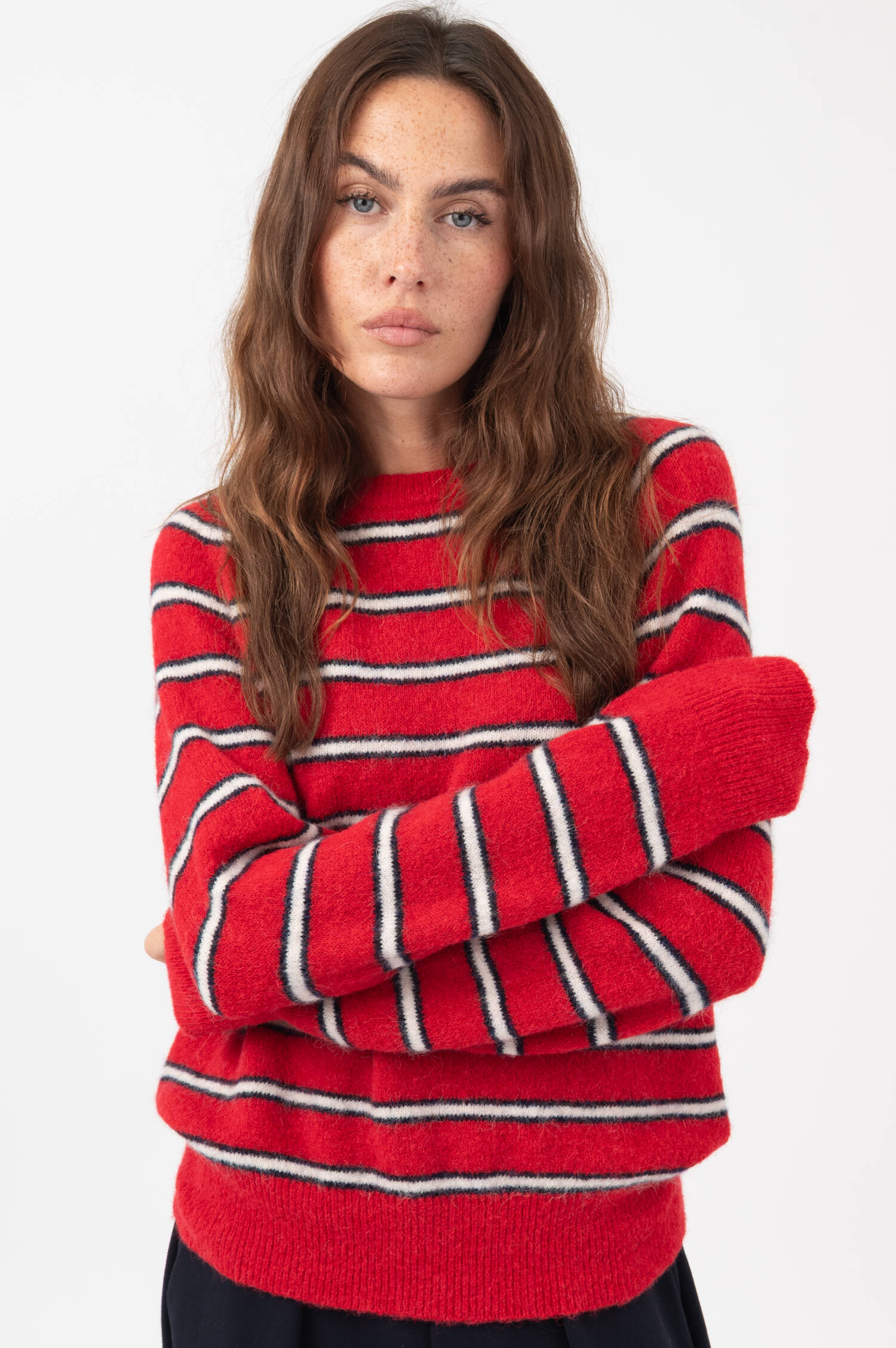 Alpaka-Mix Ringel Pullover in Rot/Weiß Alpaka-Mix Ringel Pullover in Rot/Weiß