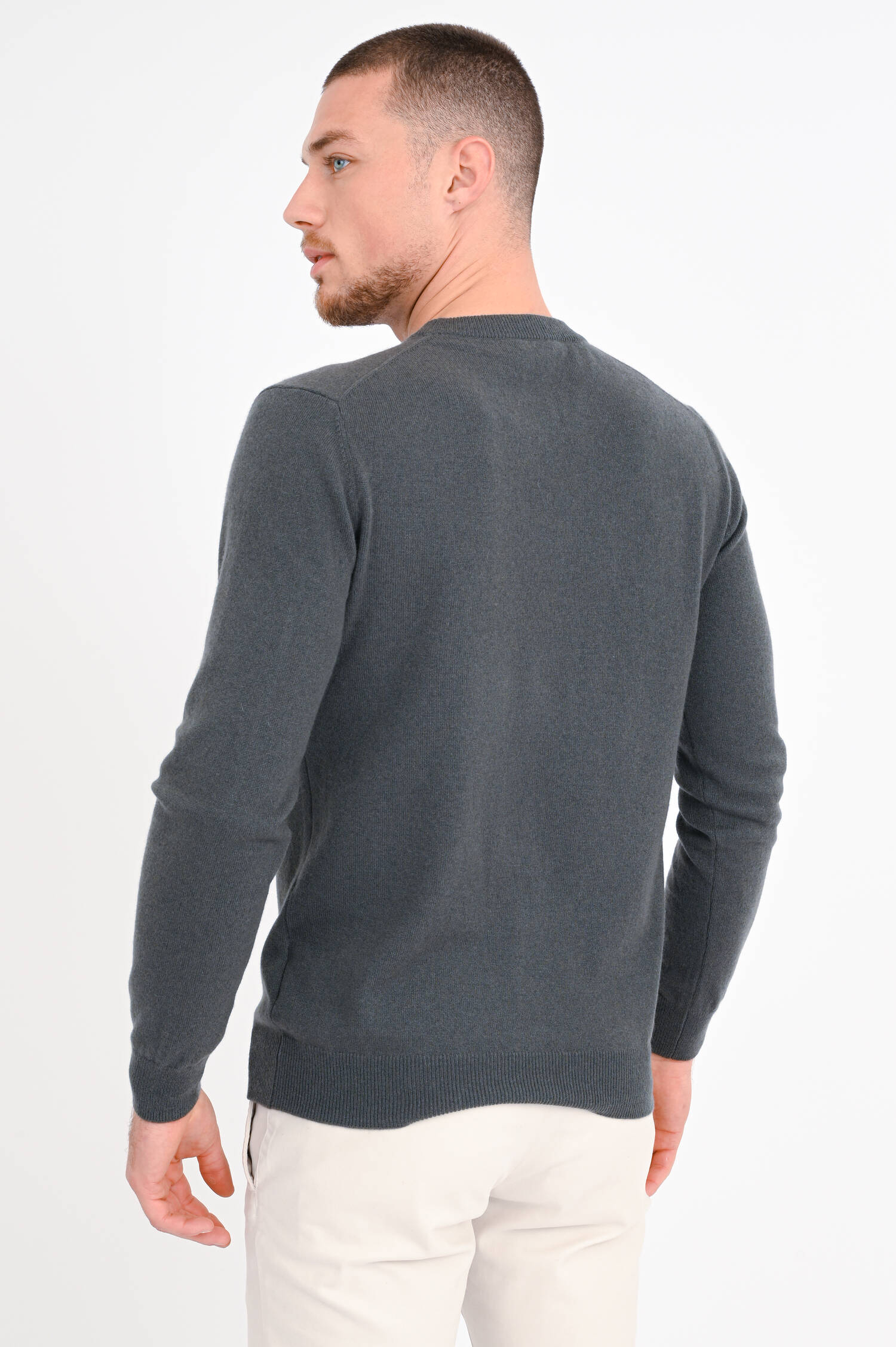 Rundhals-Pullover aus Cashmere in Olivgrau