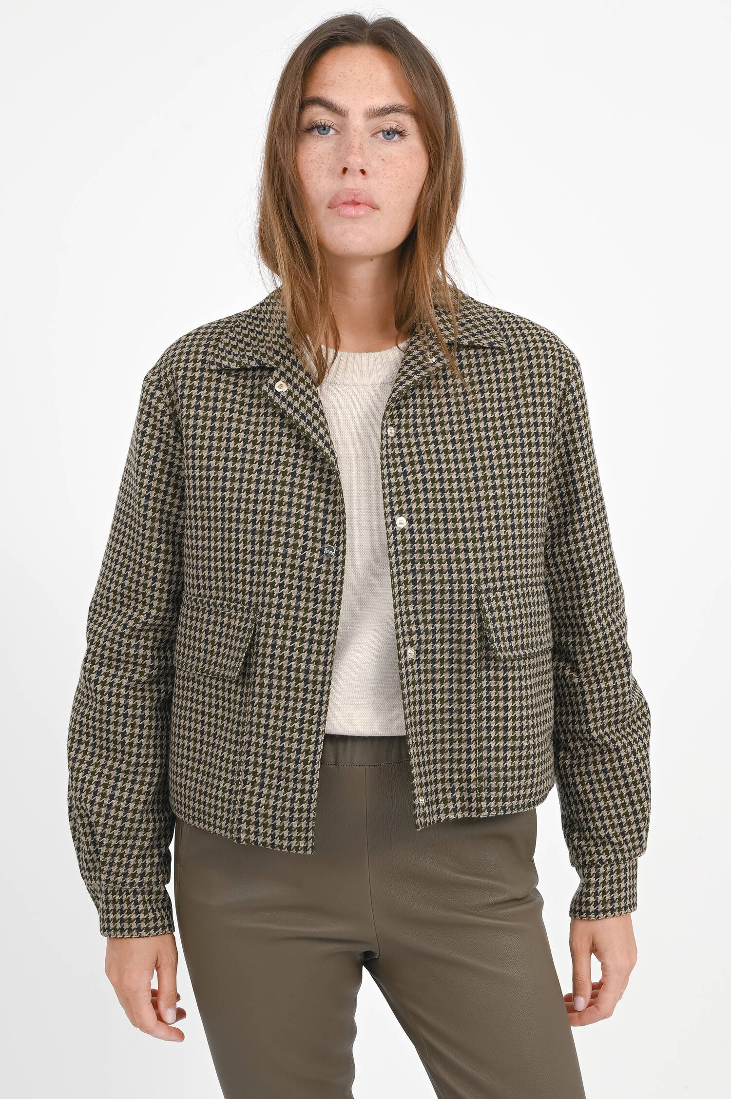 Hahnentritt-Jacke in Khaki/Taupe/Navy