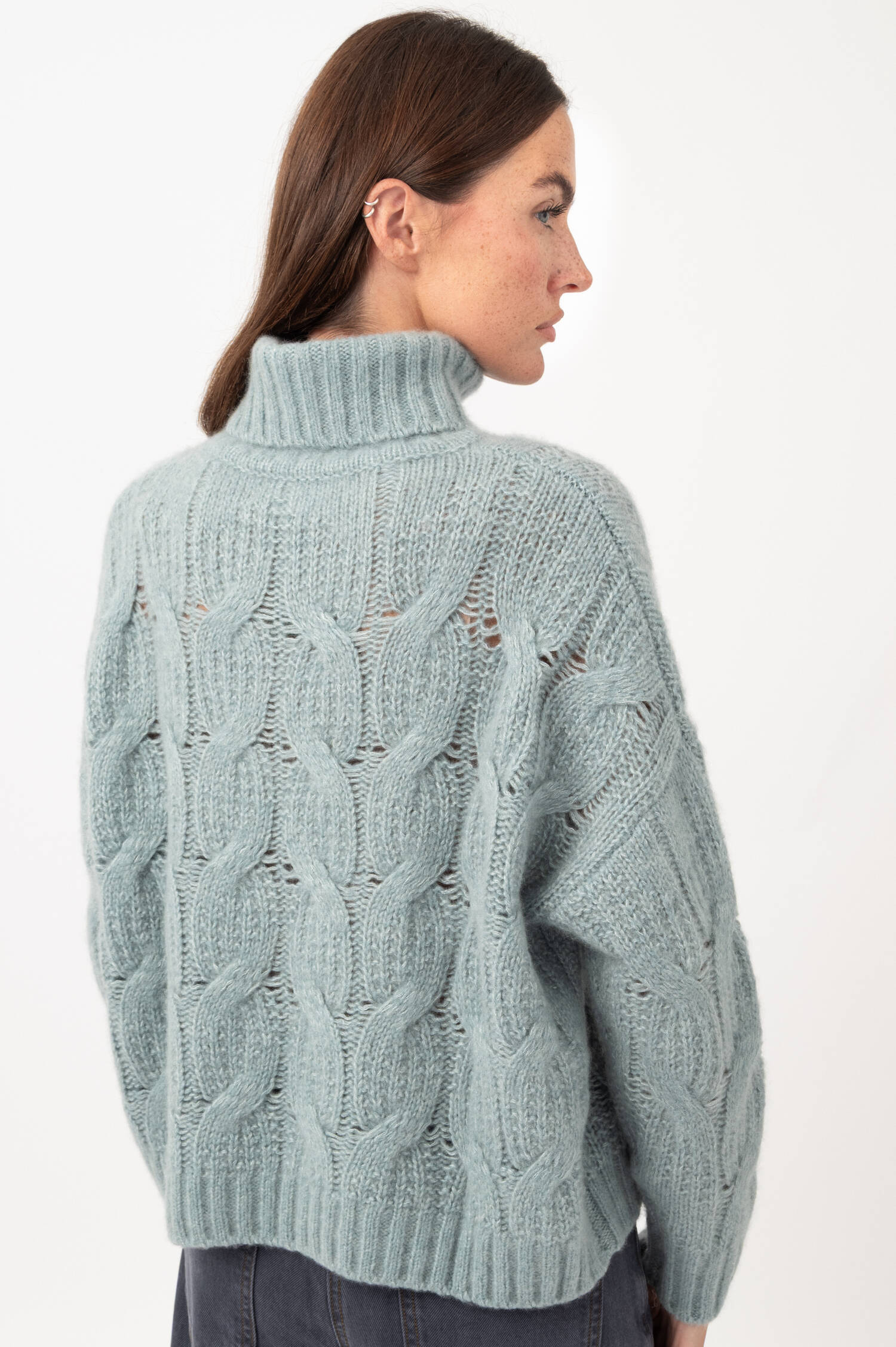 Zopfstrick-Rollkragen-Pullover in Blau Zopfstrick-Rollkragen-Pullover in Blau