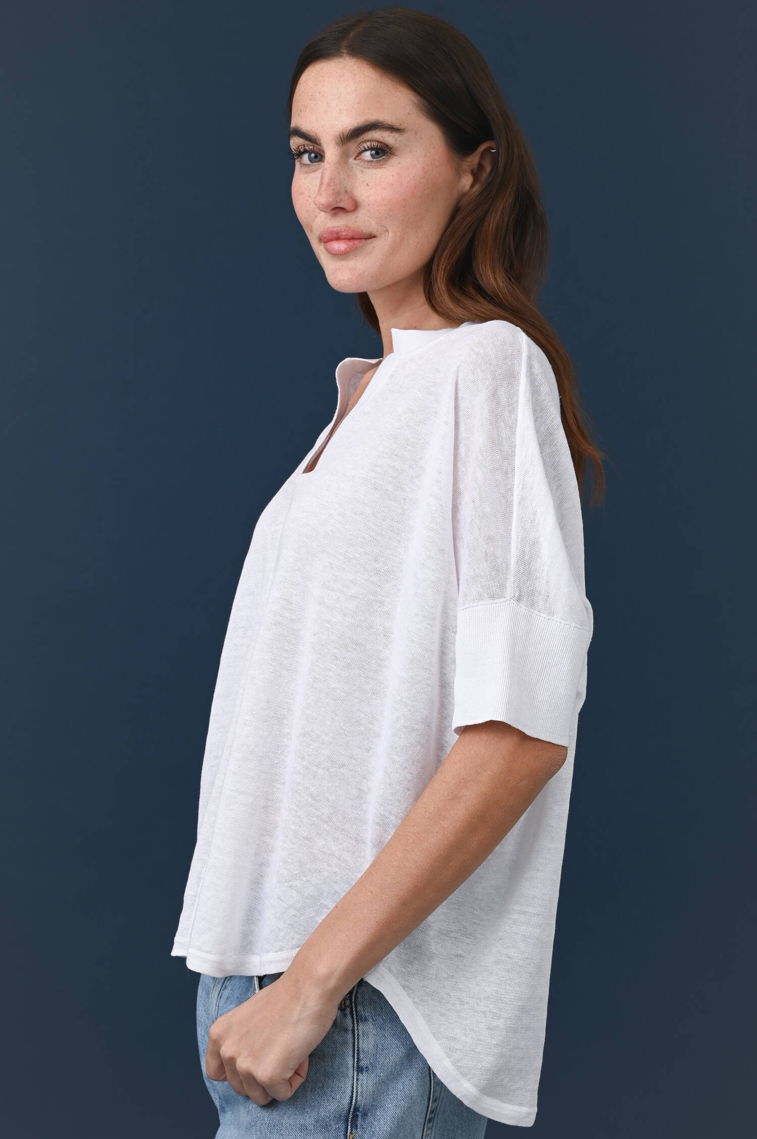 Leinenstricktop in Weiß