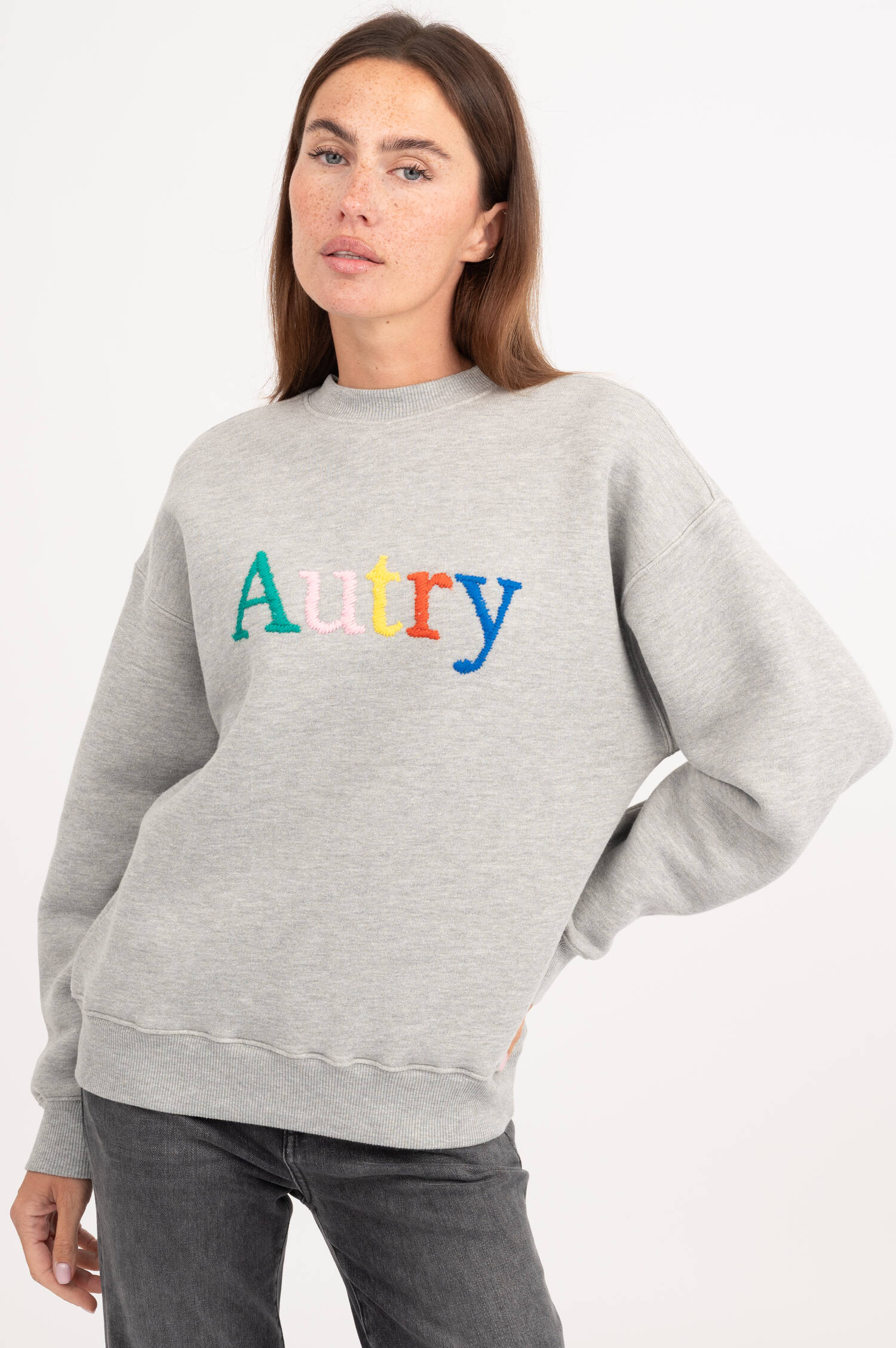 Sweatshirt mit Stick in Grau