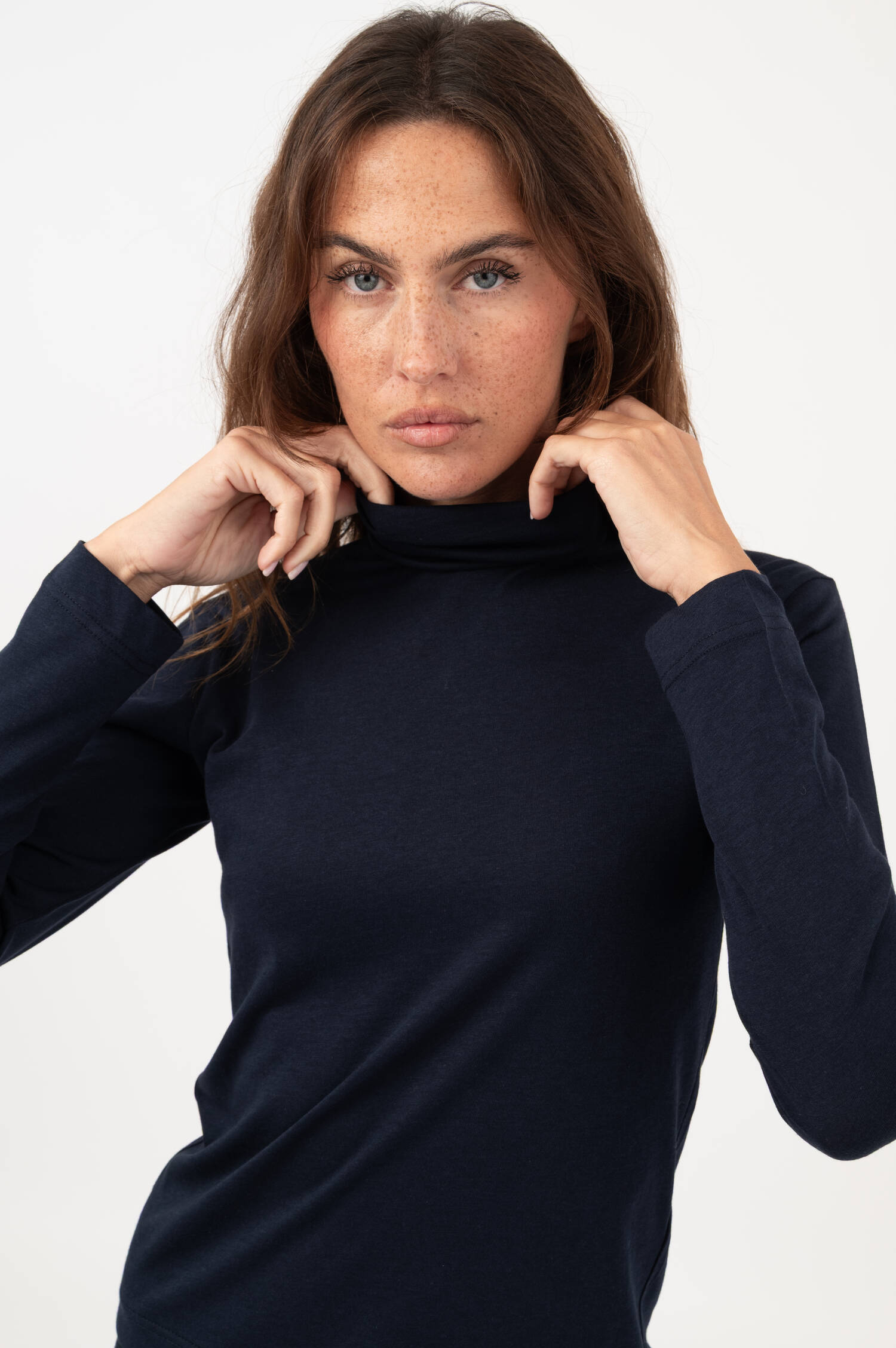 Rollkragen Langarmshirt in Blau