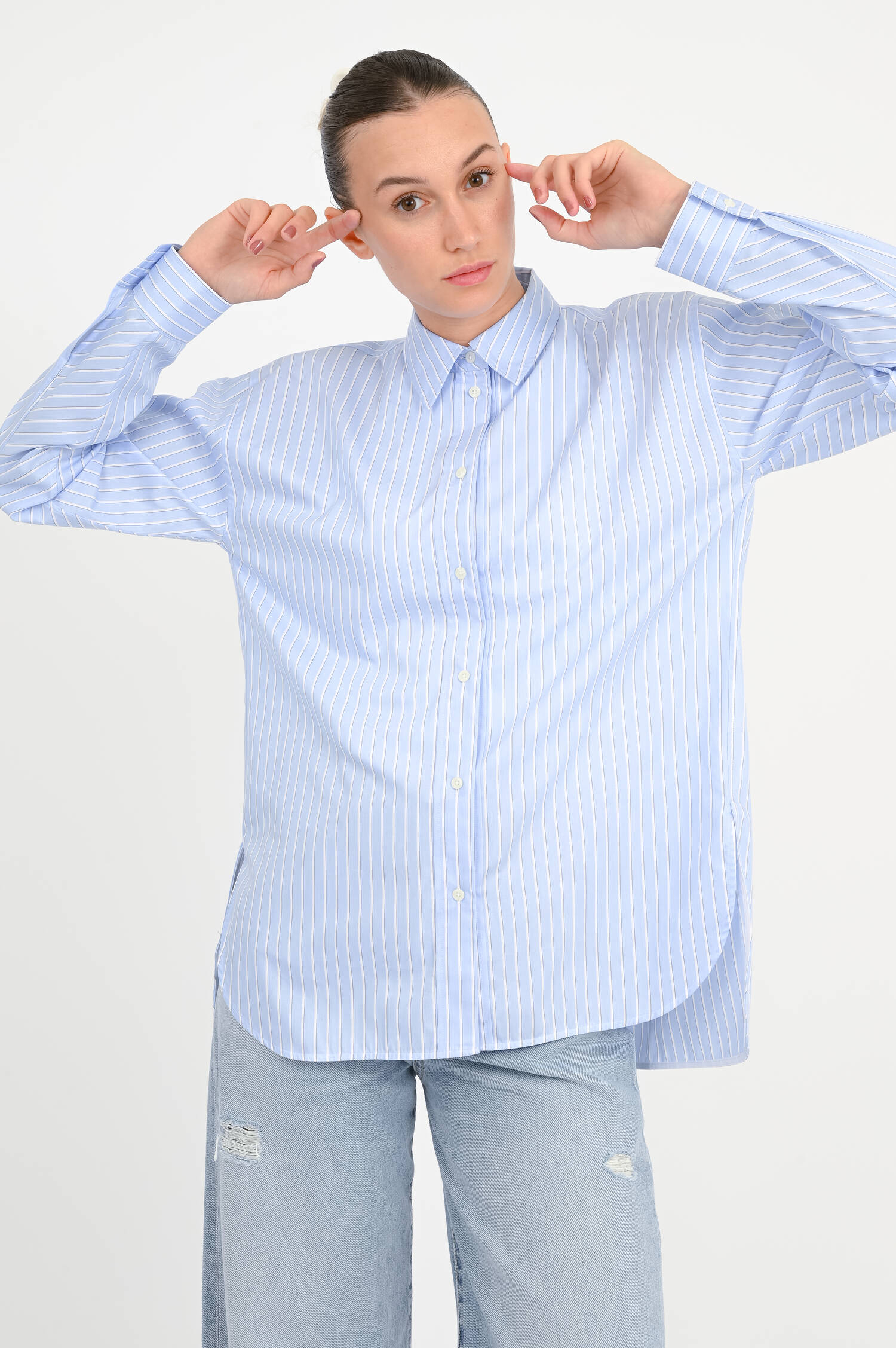 Loose Fit Bluse in Hellblau/Weiß gestreift