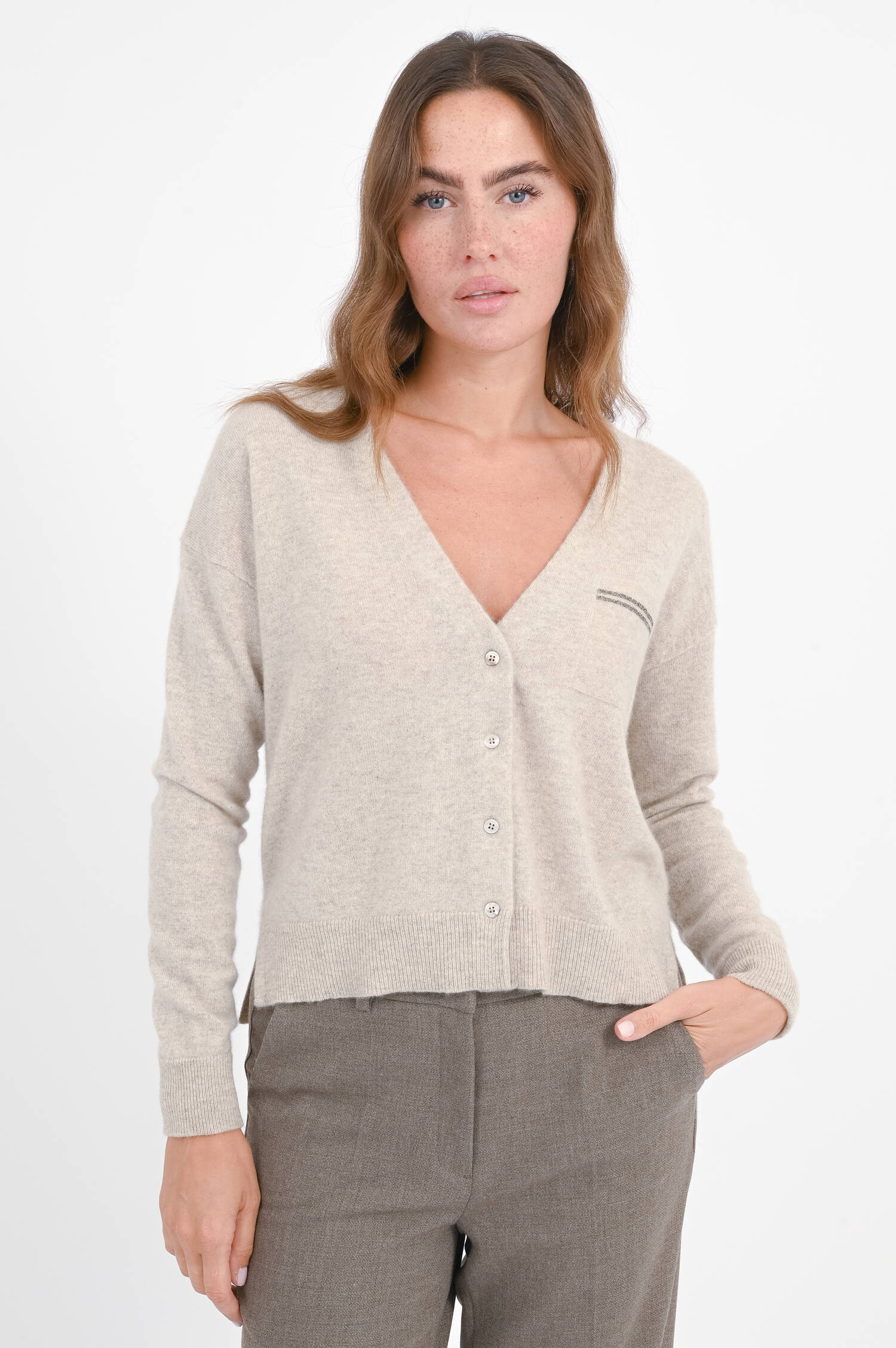 Cashmere-Strickweste in Almond