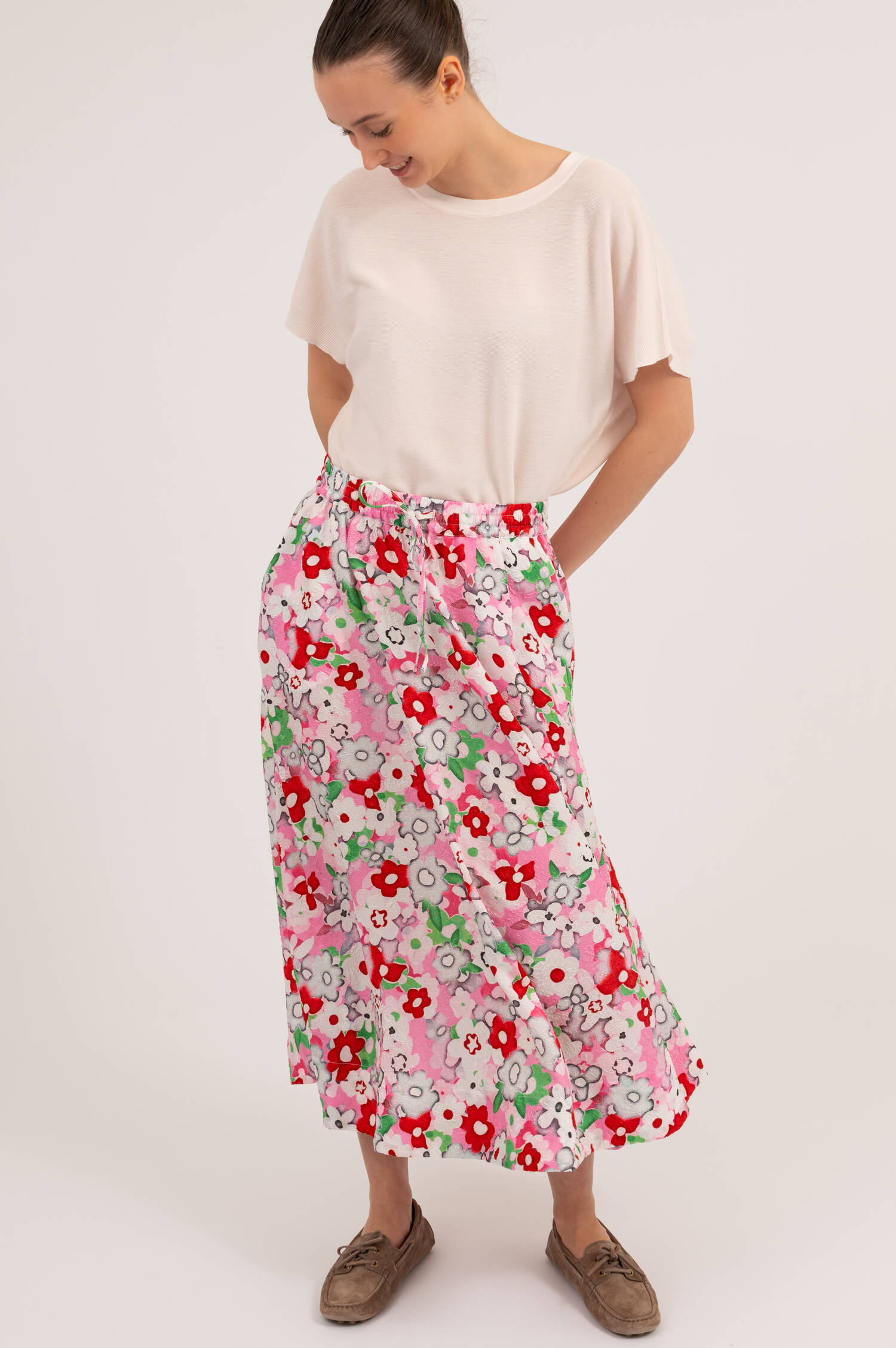 Midirock mit Blumenprint in Rosa