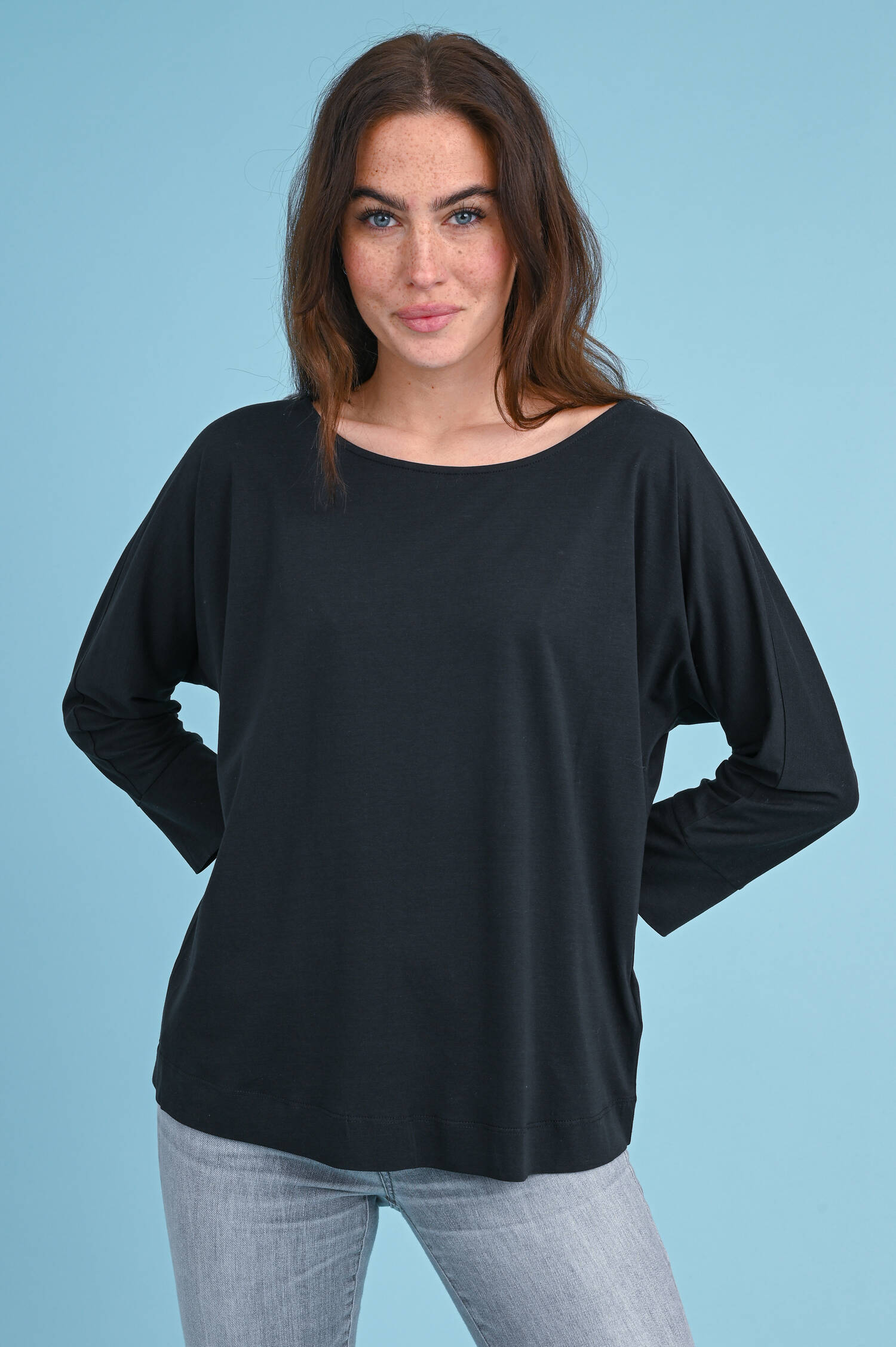 Shirt mit 3/4-Arm in Schwarz