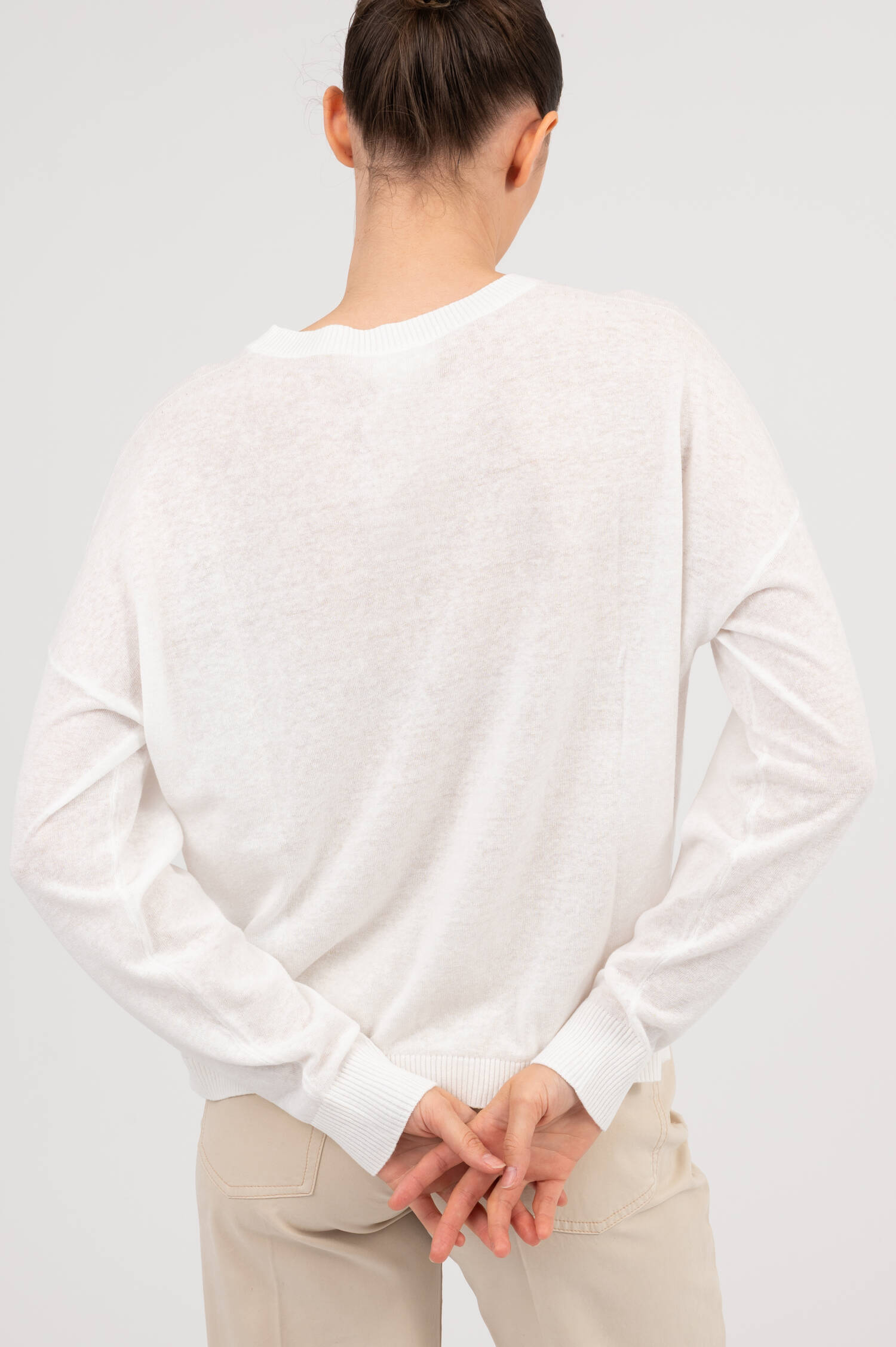 Pullover aus Leinenmix in Cremeweiß