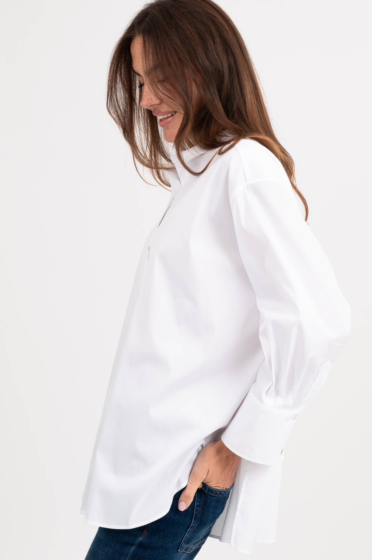 Oversized Baumwoll-Bluse in Weiß