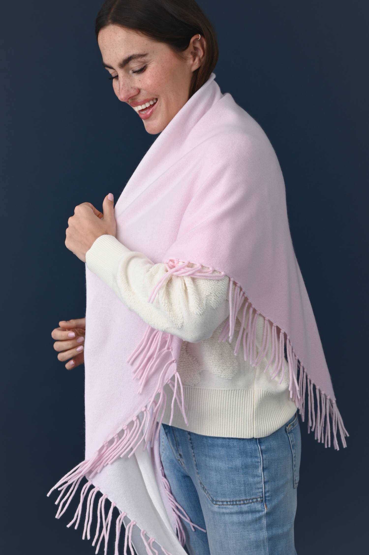 Dreieckstuch aus Woll-Cashmere in Sakurarosa