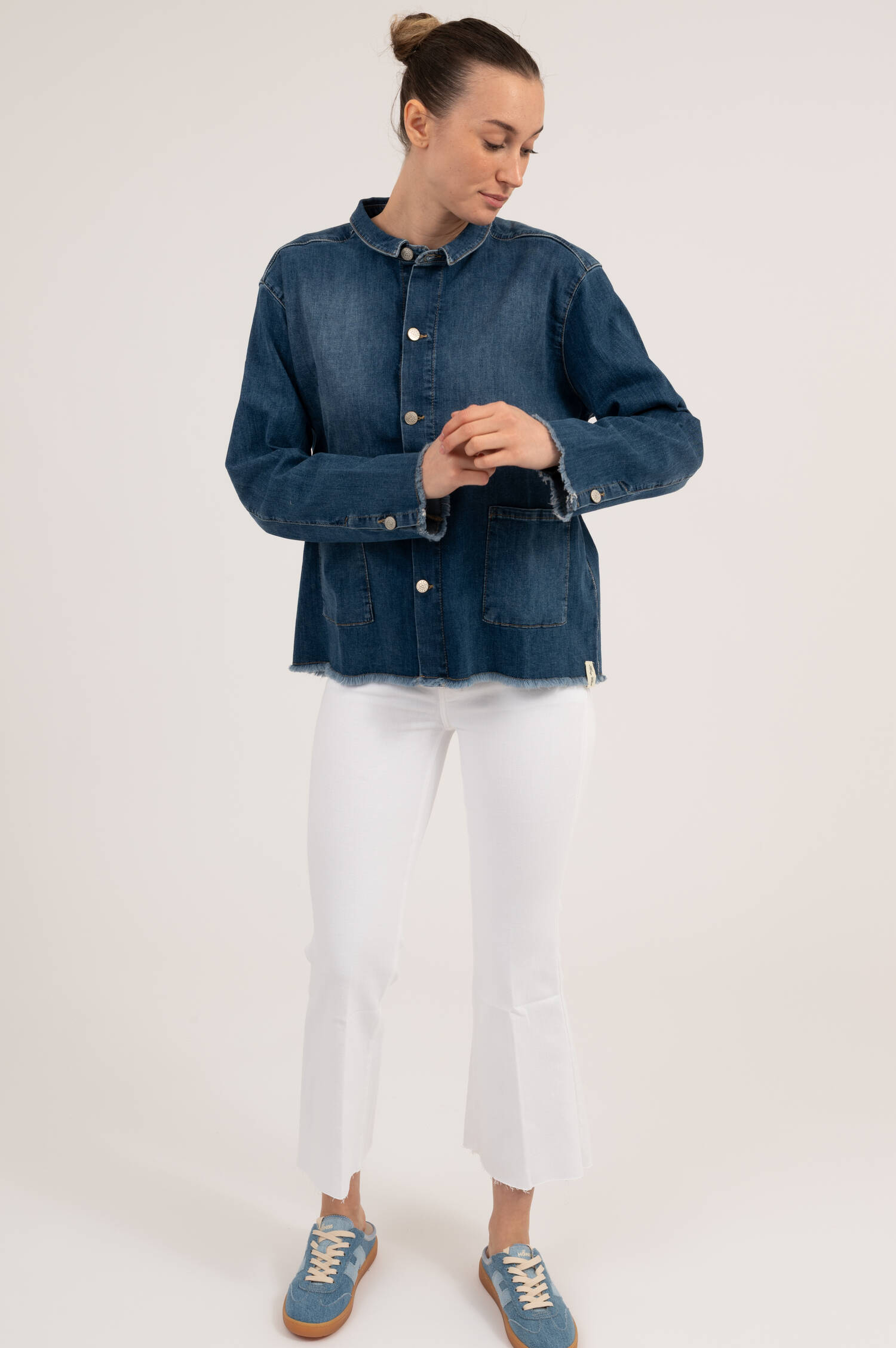 Boxy Denimbluse in Mittelblau