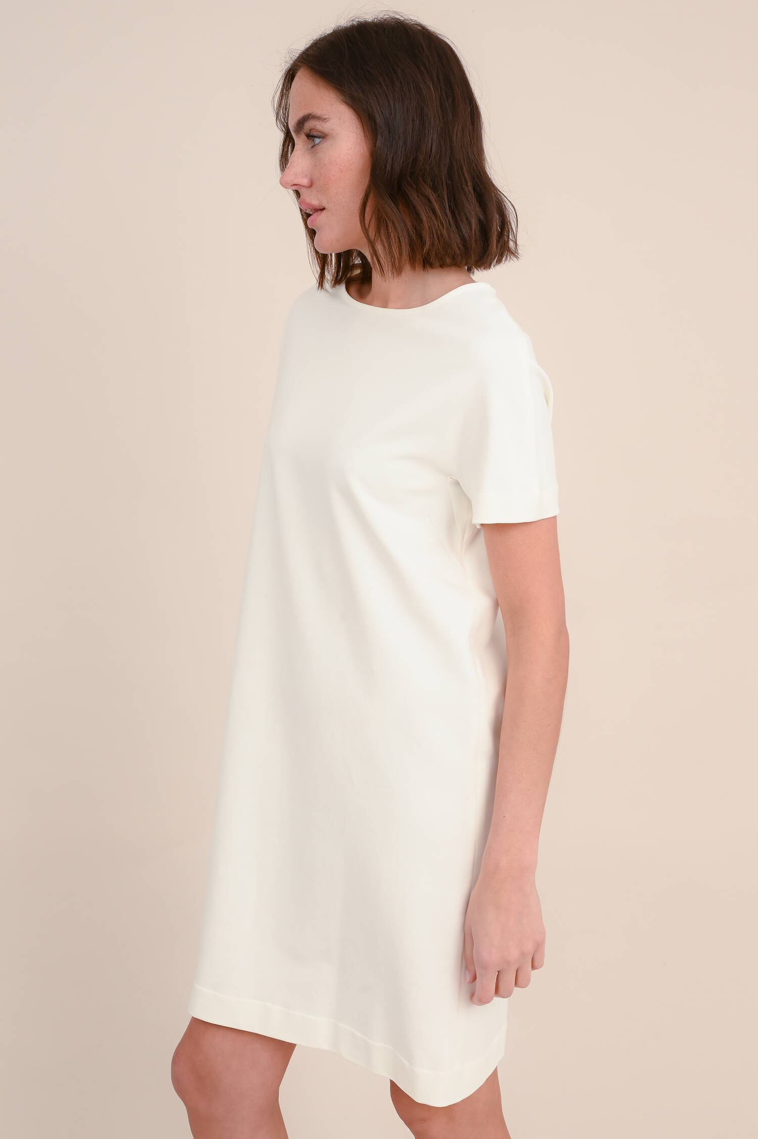 Kurzarm Jersey-Kleid in Natur