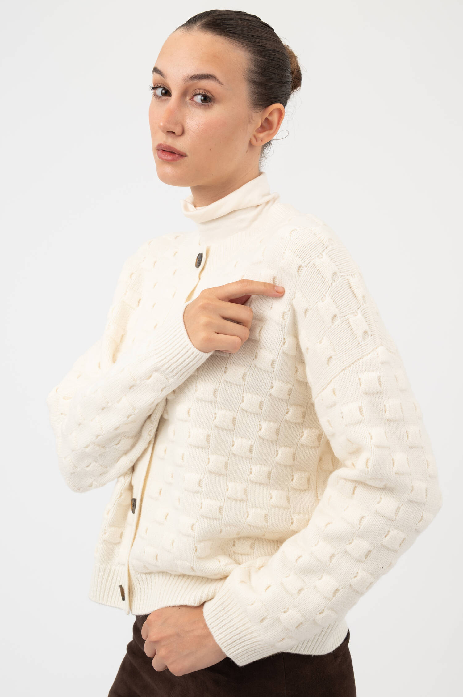 Woll-Cashmere-Cardigan mit Strukturmuster in Beige Woll-Cashmere-Cardigan mit Strukturmuster in Beige