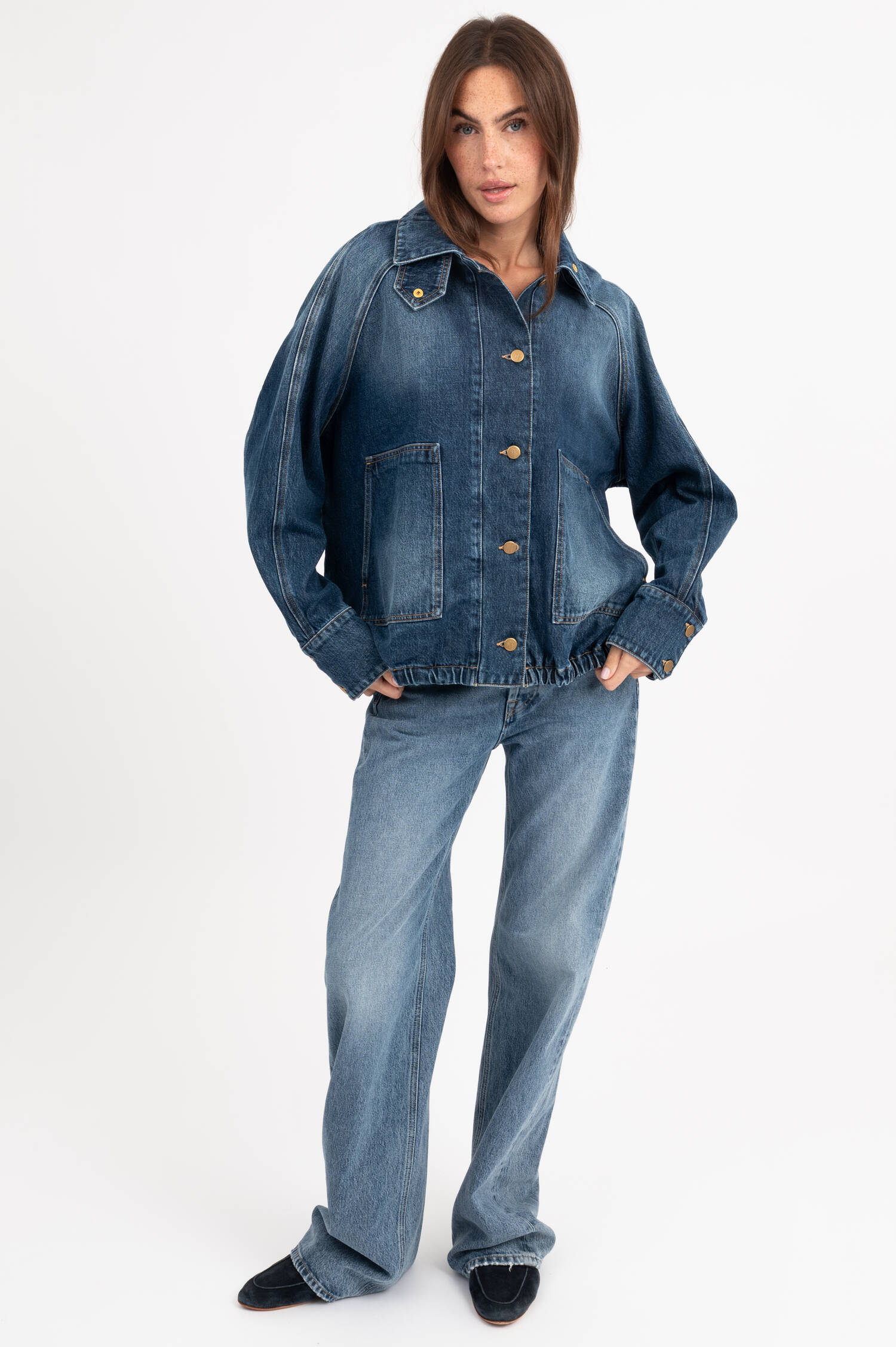 Denim-Bomberjacke in Dunkelblau Denim-Bomberjacke in Dunkelblau