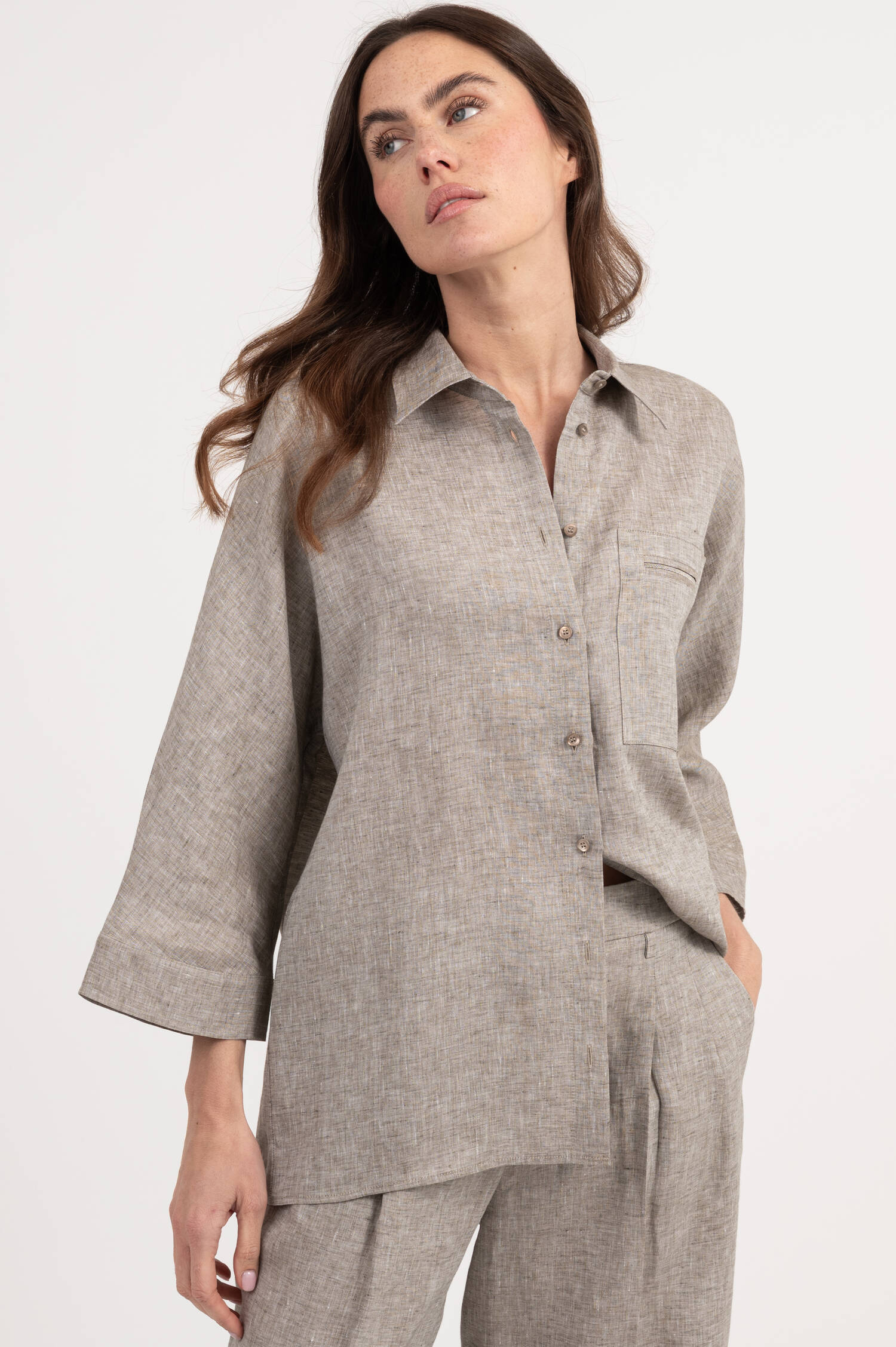 Leinenbluse in Taup meliert