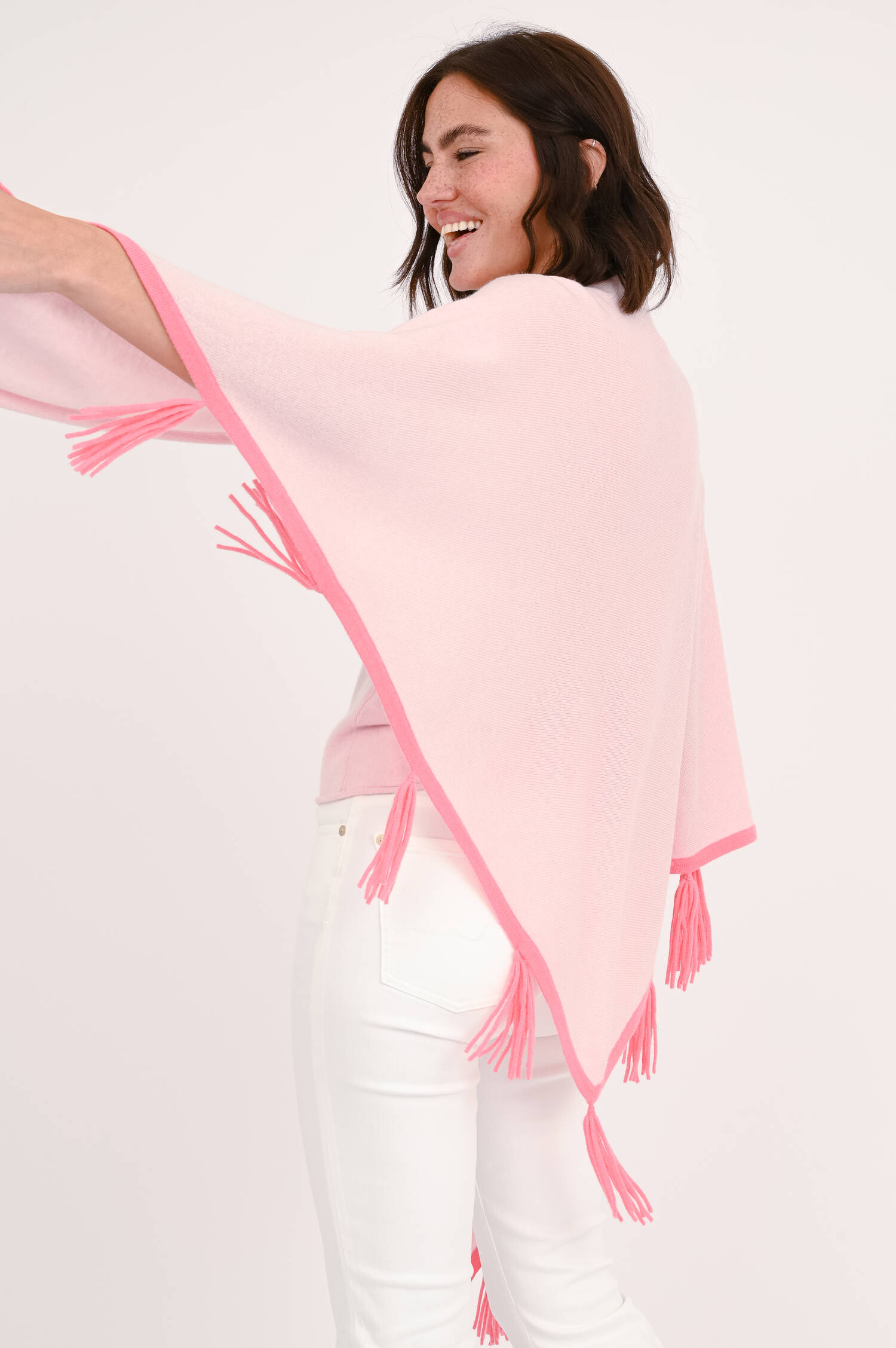 Poncho mit Fransen in Rosa/Pink