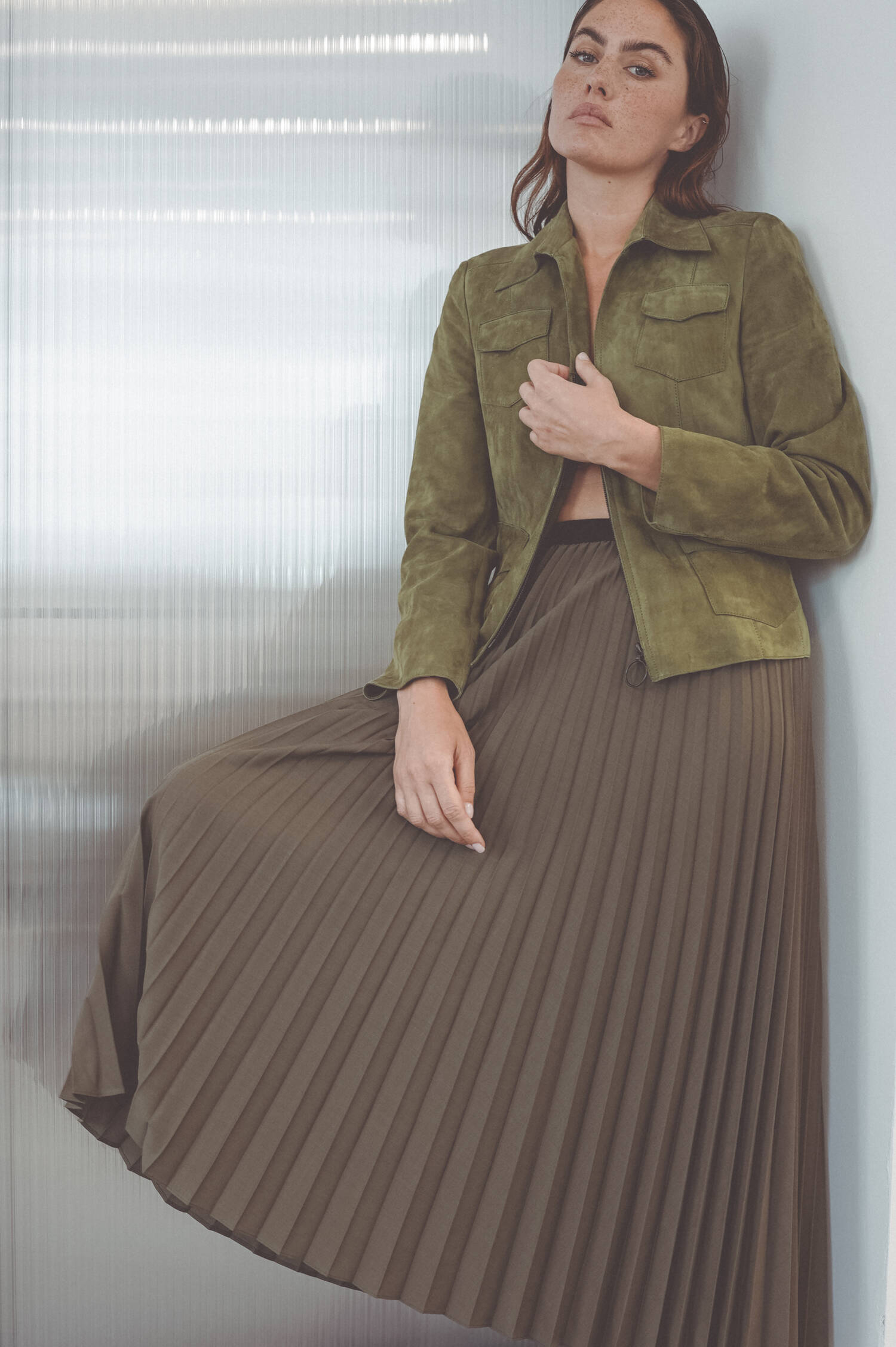 Midi-Plisseerock in Khaki Midi-Plisseerock in Khaki