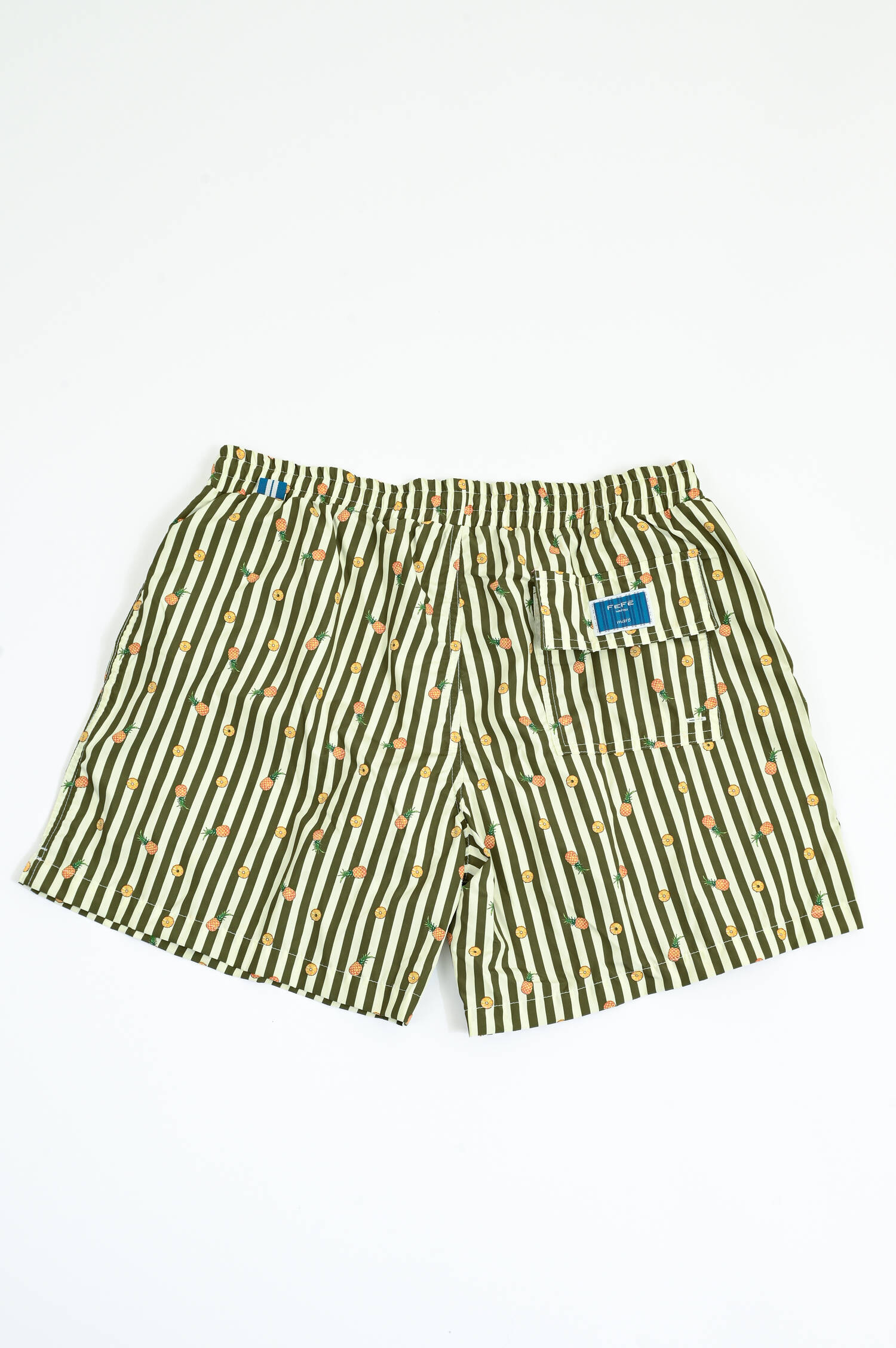 Gestreifte Badehose mit Ananas-Print in Grün