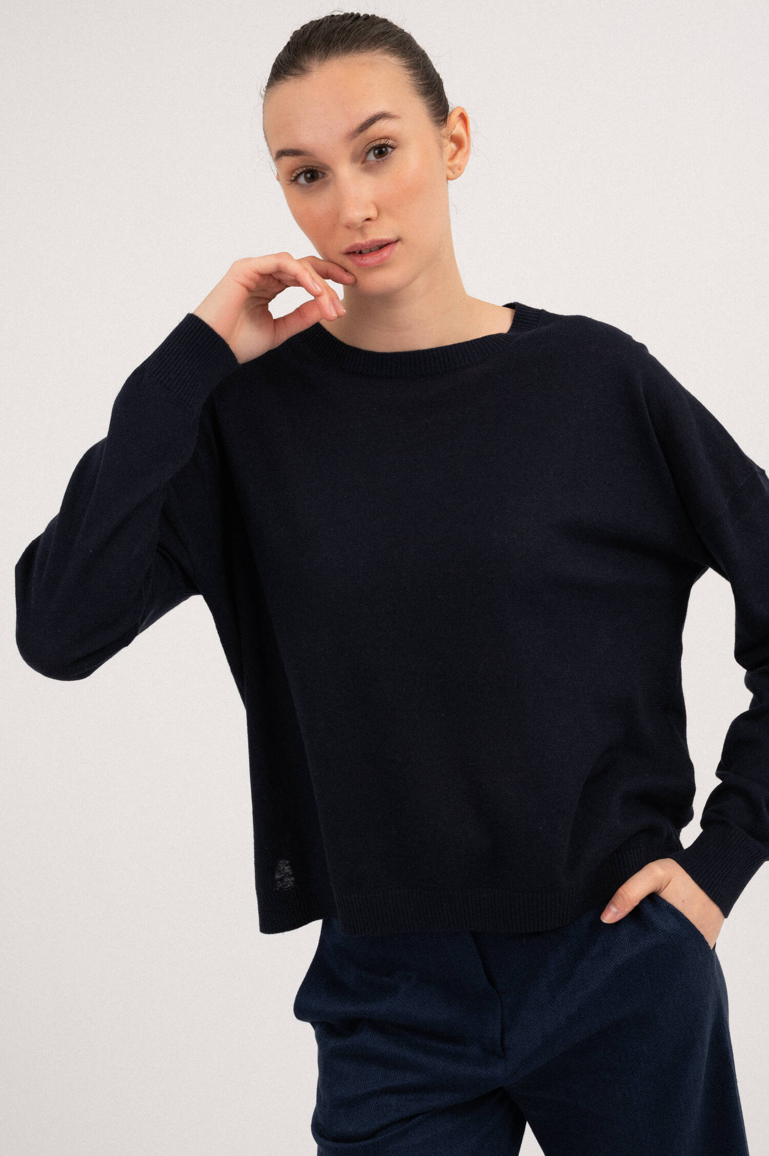 Pullover aus Leinen-Mix in Navy