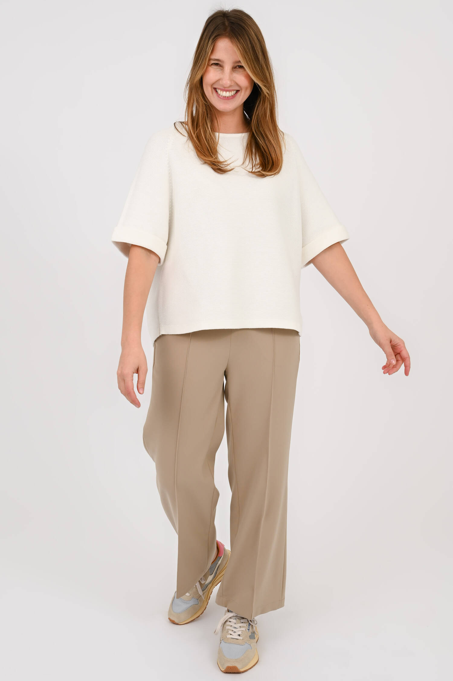 Kurzarm-Baumwollpullover in Weiß