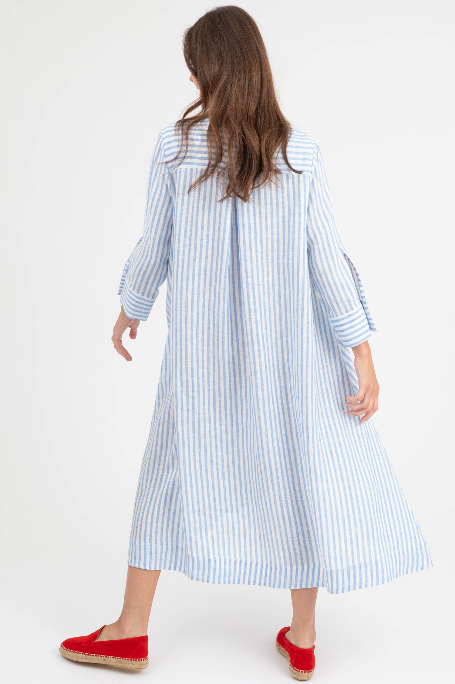 Leinenkleid in Hellblau/Weiß gestreift