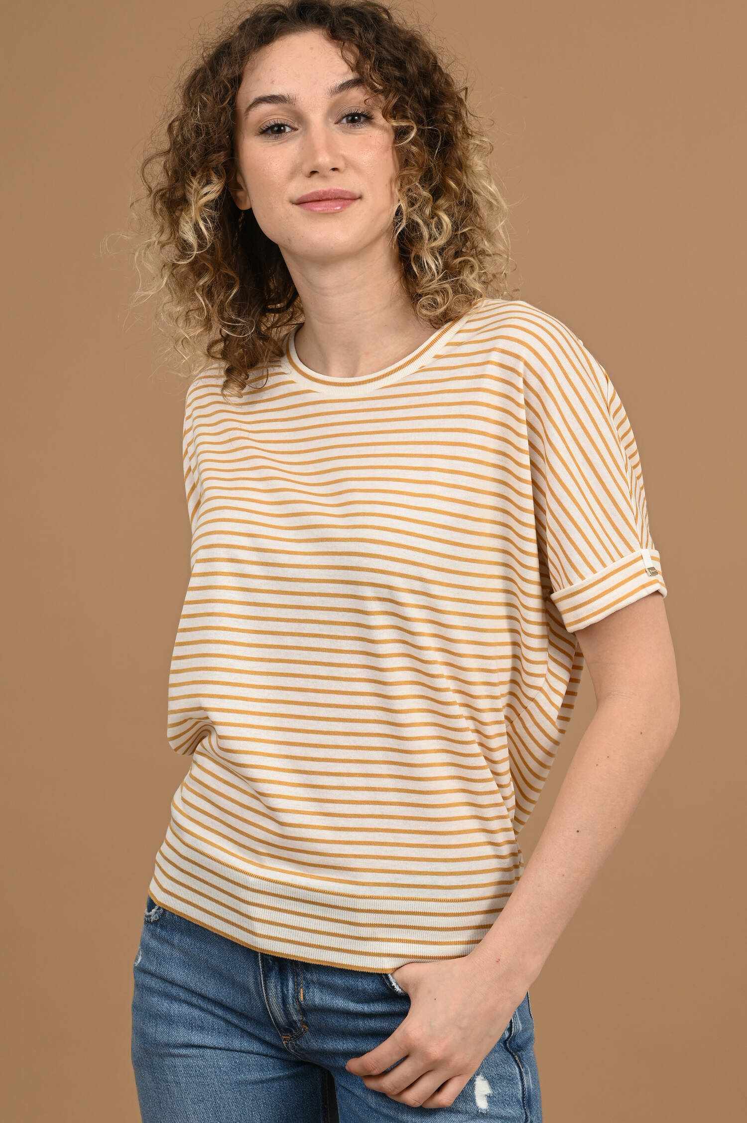 Ringel T-Shirt in Beige/Weiß