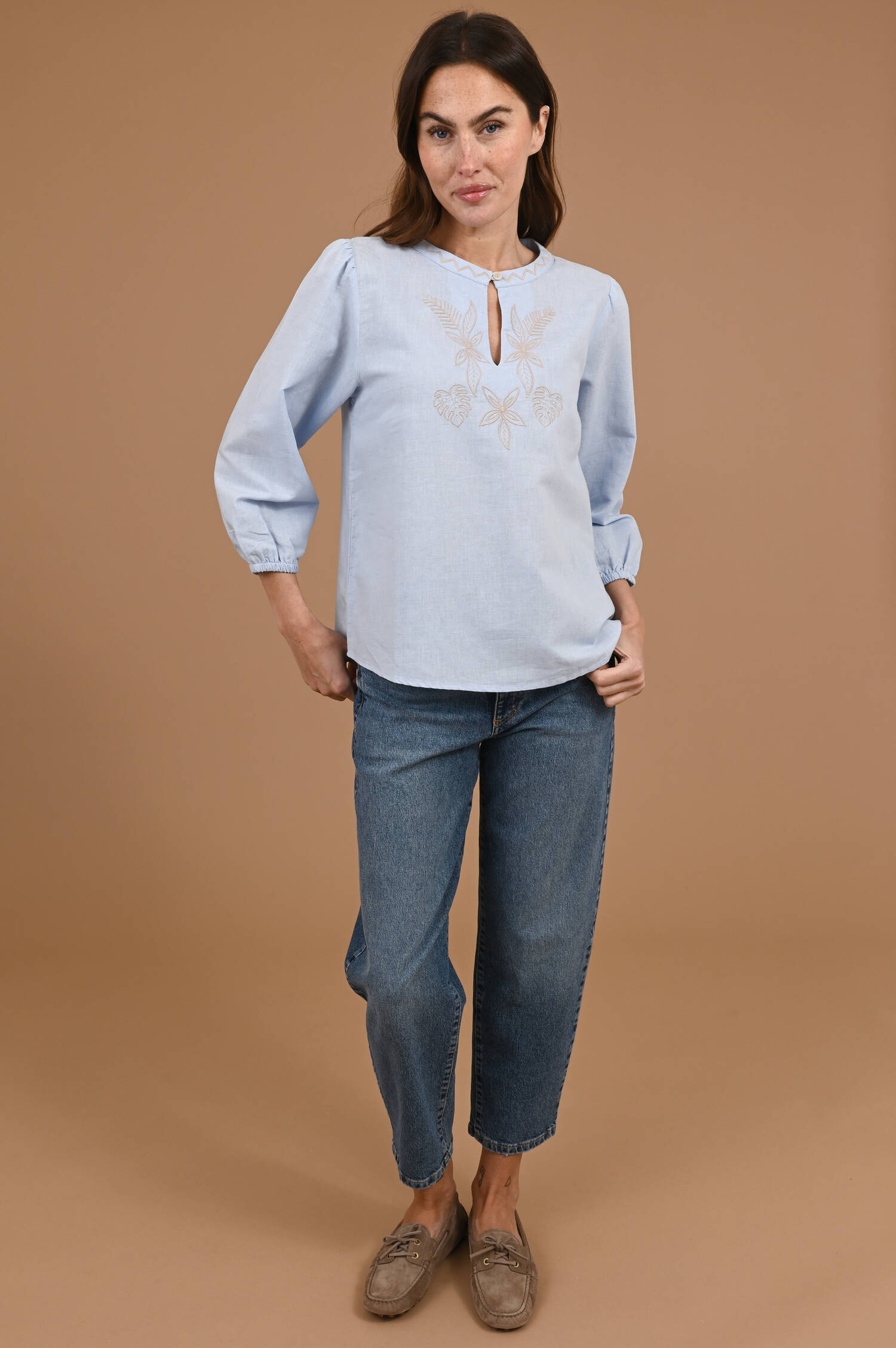 Bluse RIO in Hellblau/Beige