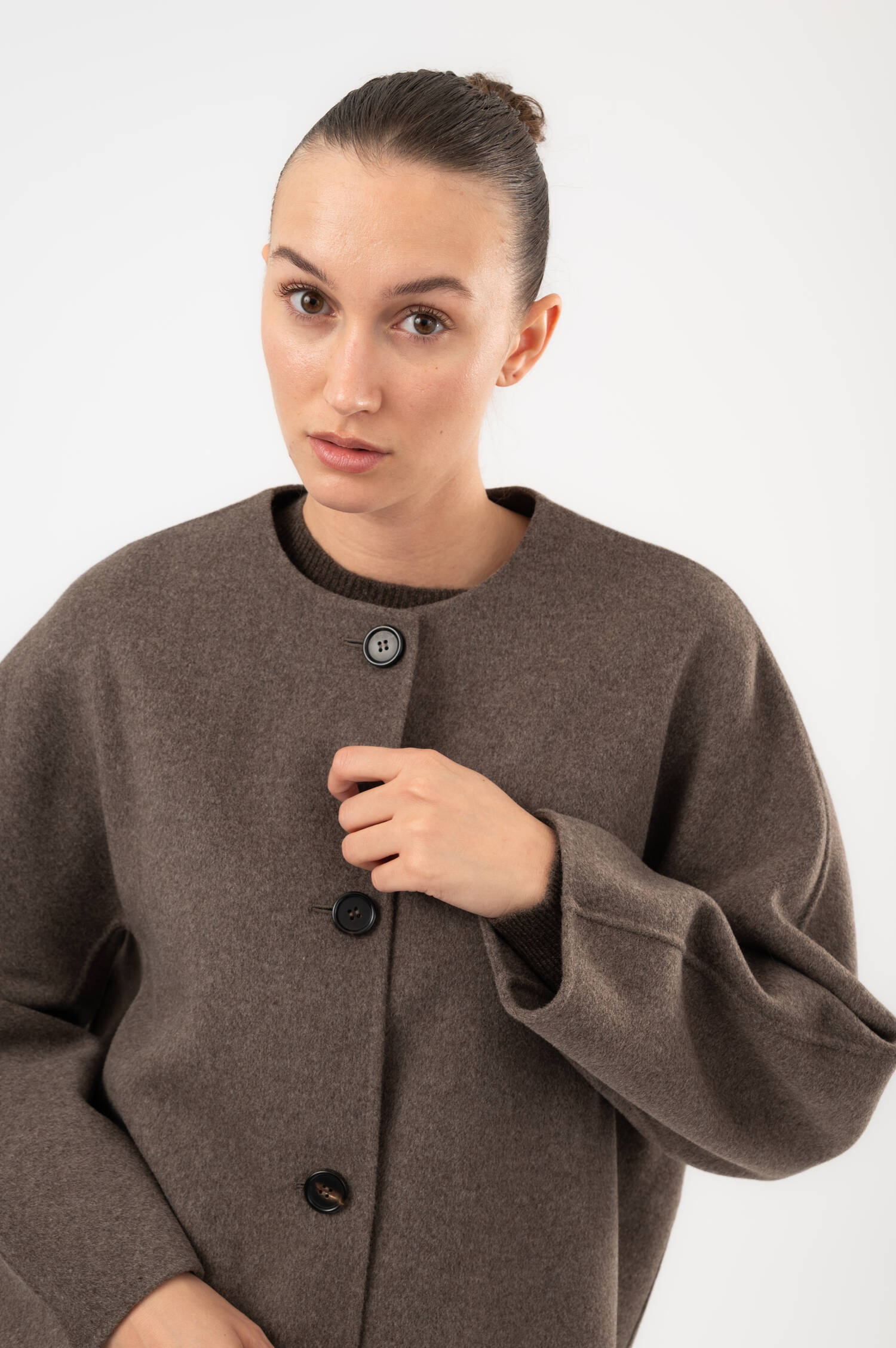 Wolljacke KATE mit Schal in Grau