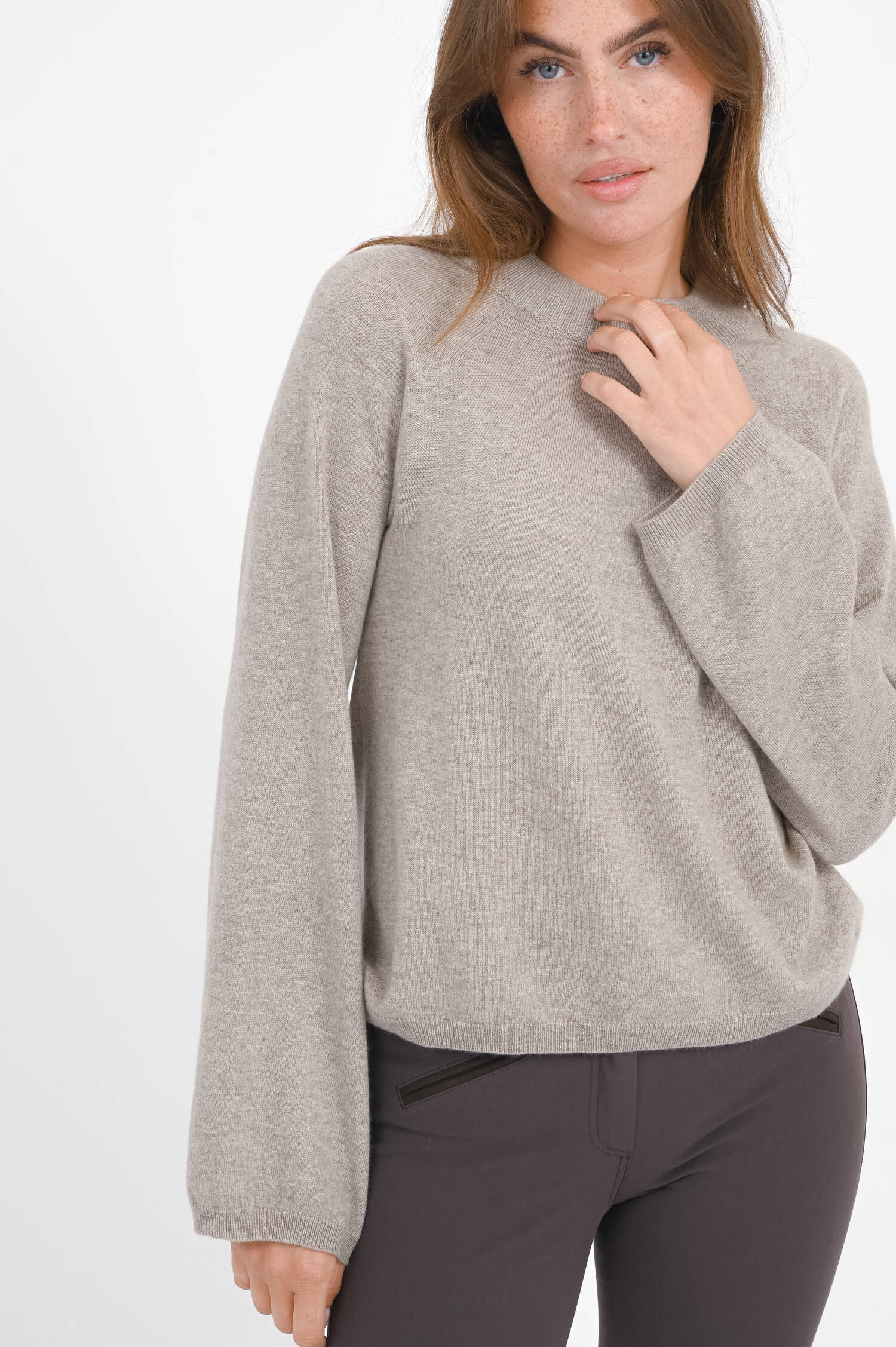 Woll-Cash-Mix Pullover in Beige meliert