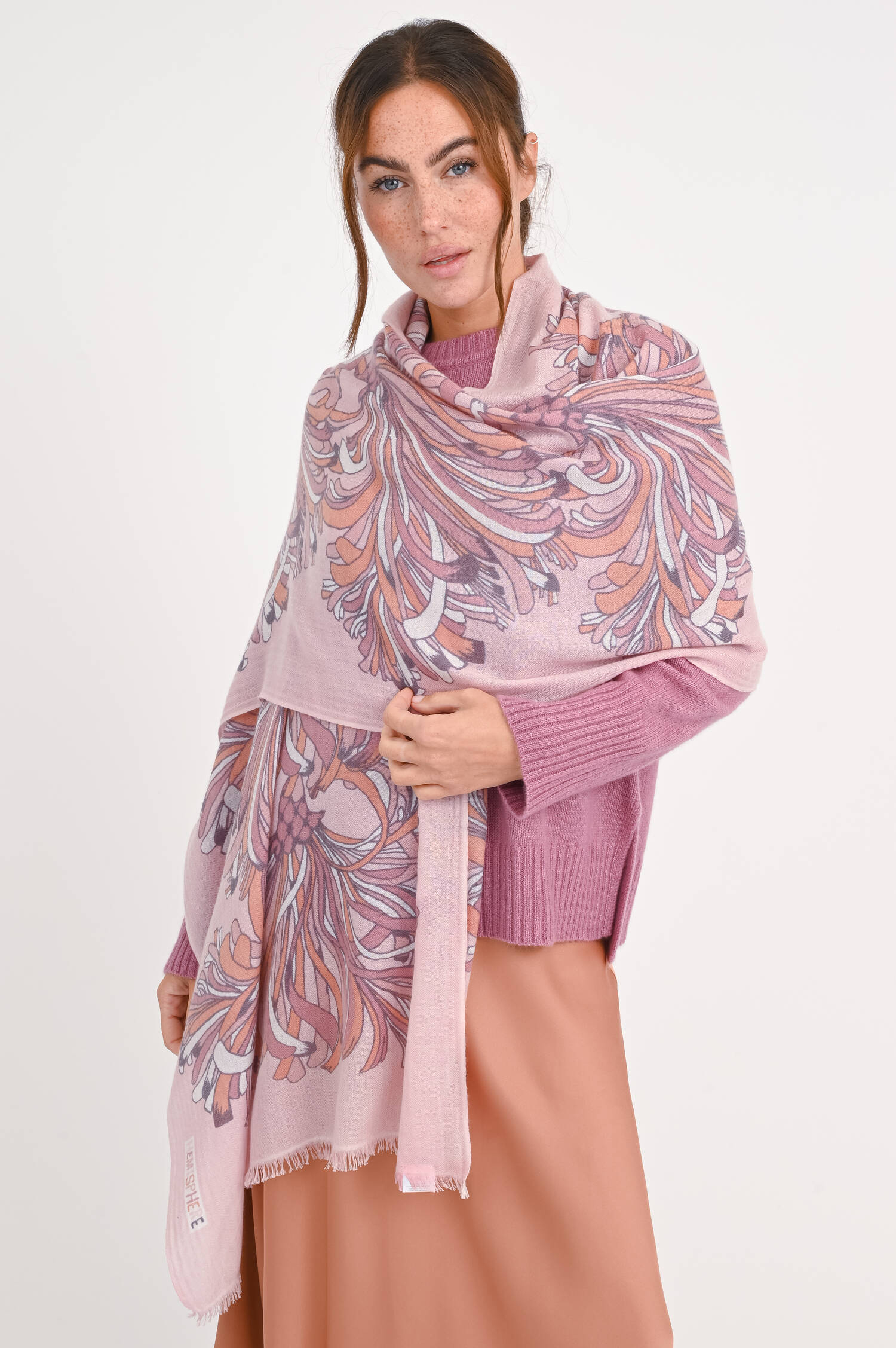 Schal LIMBA aus Cashmere in Rosa/Beige