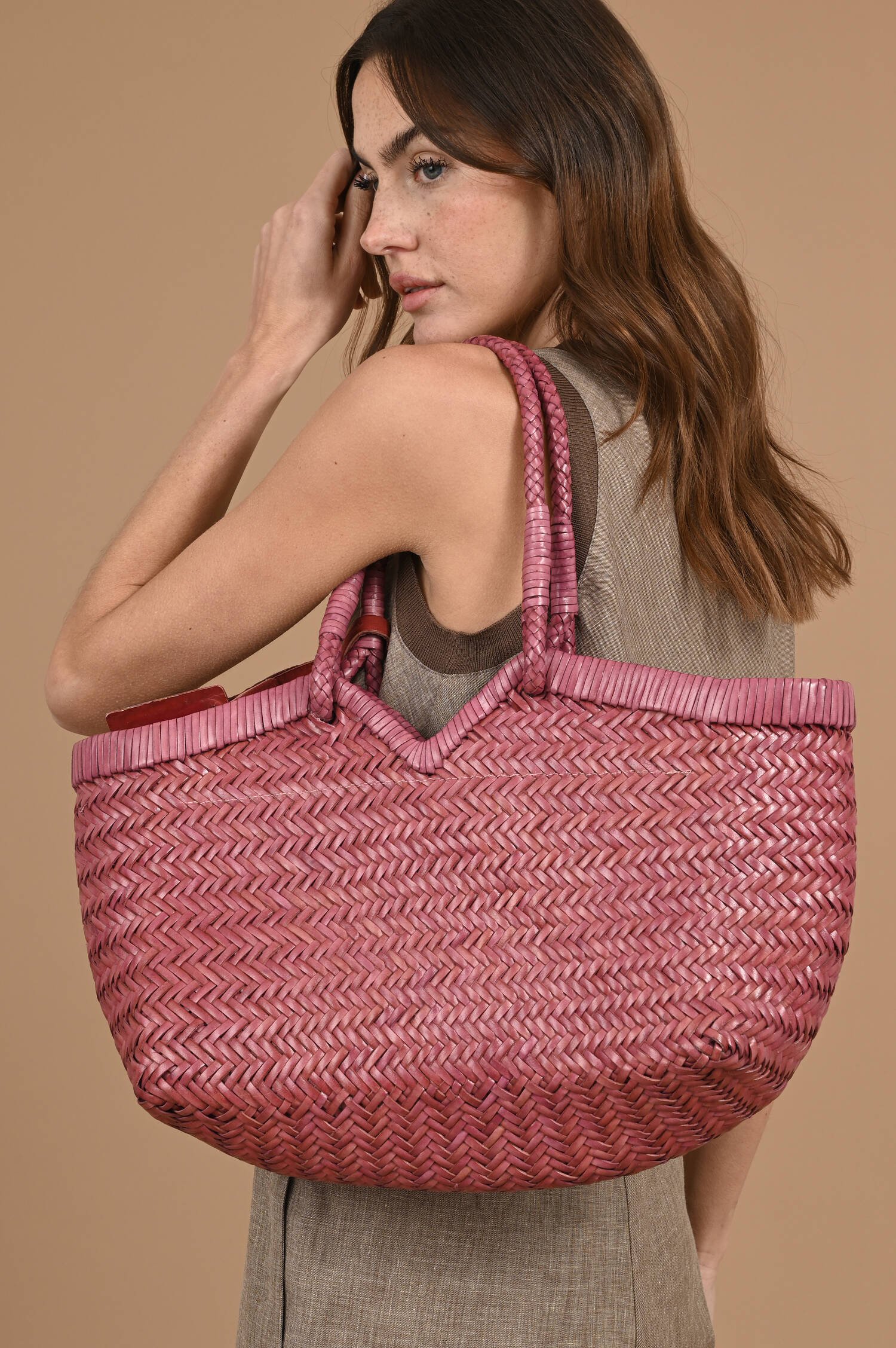 Leder Flecht Tote Bag CRUDELIA in Pink