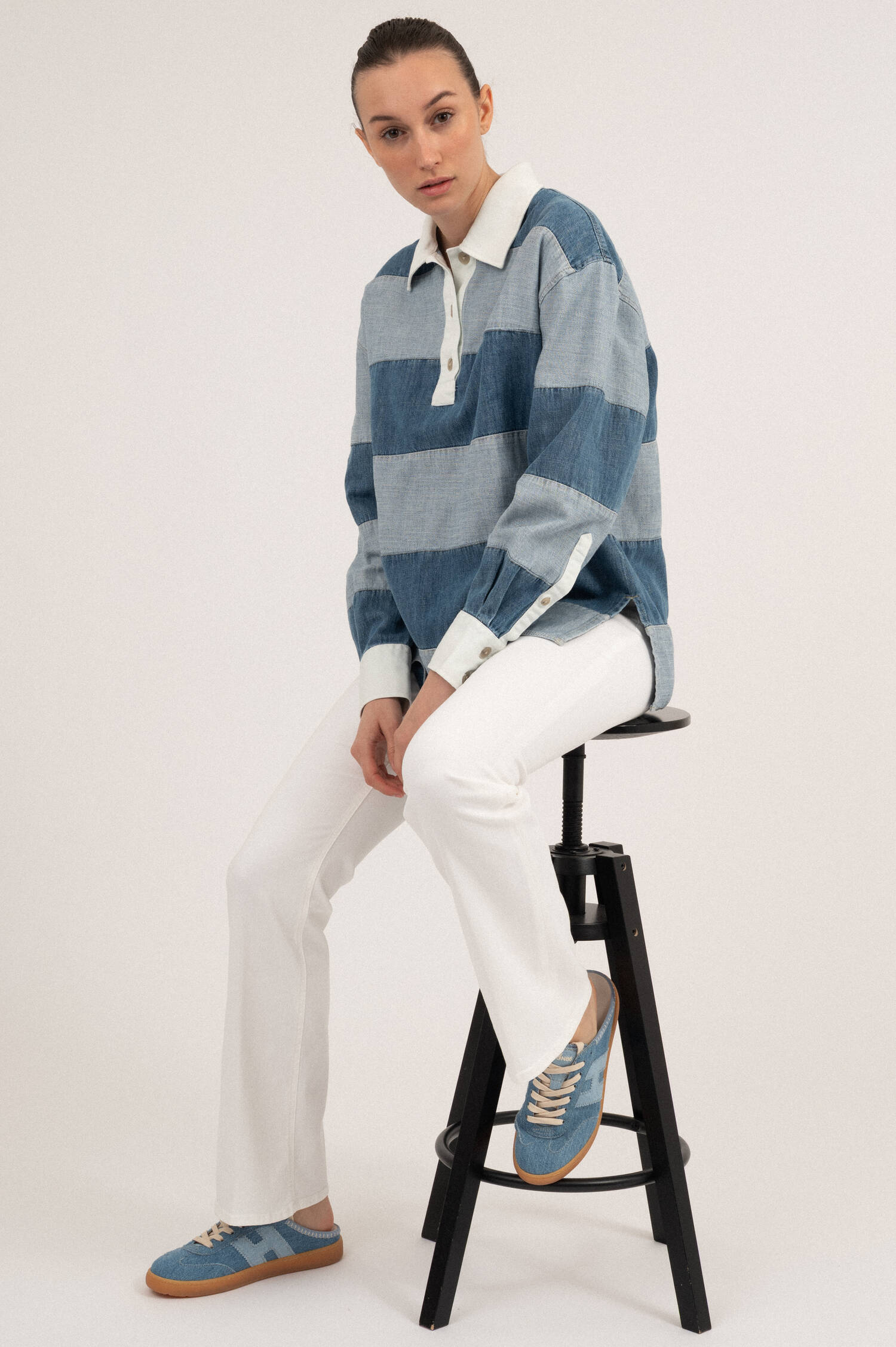 Rugby Denimshirt in Hellblau/Mittelblau