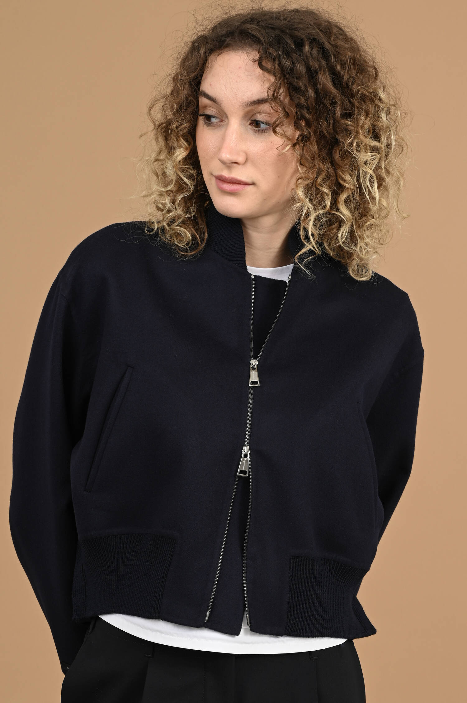 Woll-Bomberjacke in Dunkelblau