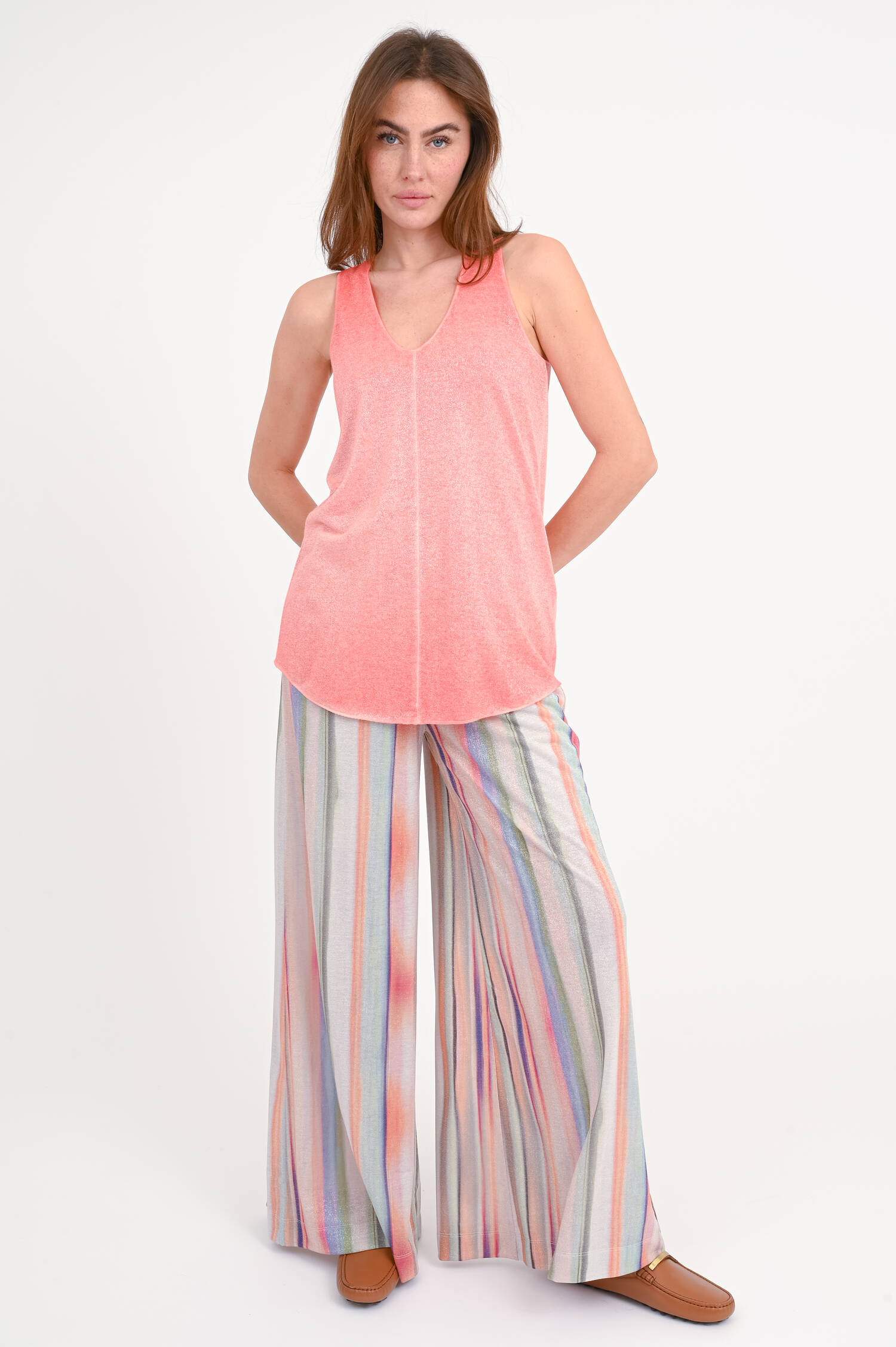 Glitzer-Top LUA mit V-Neck in Koralle