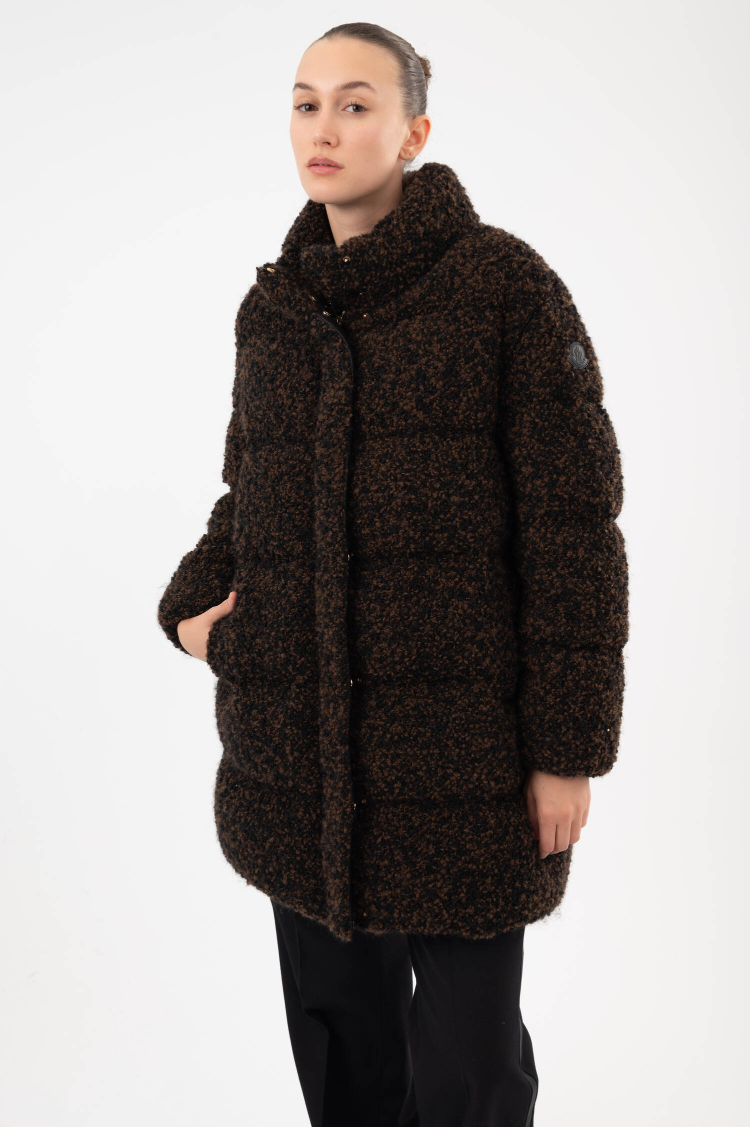 Tweed-Daunenmantel in Schwarz/Braun Tweed-Daunenmantel in Schwarz/Braun