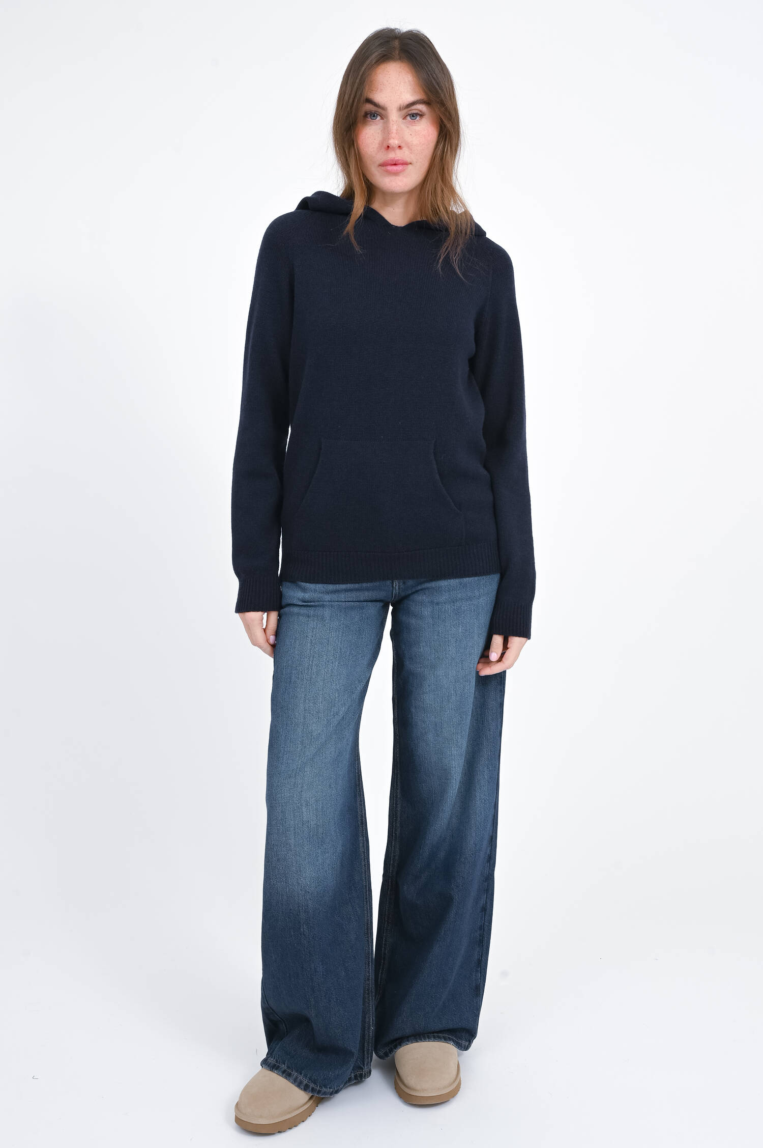 Woll-Cashmere-Kapuzenpullover in Navy