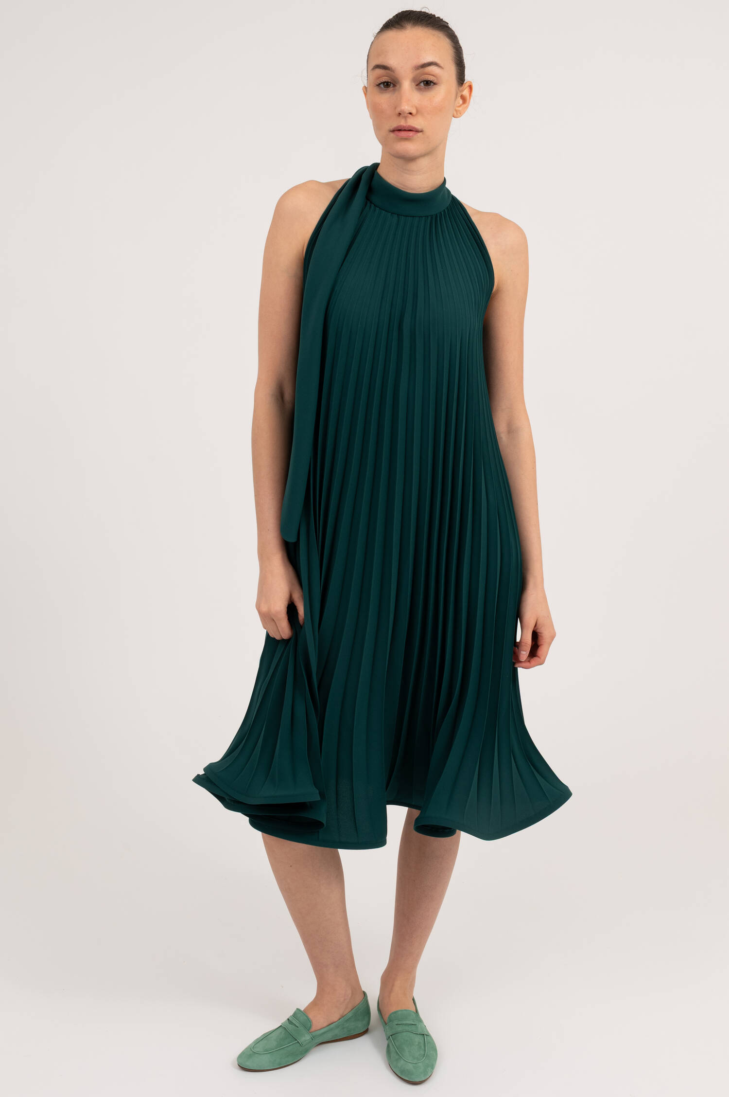 Plissee Kleid in Dunkelgrün