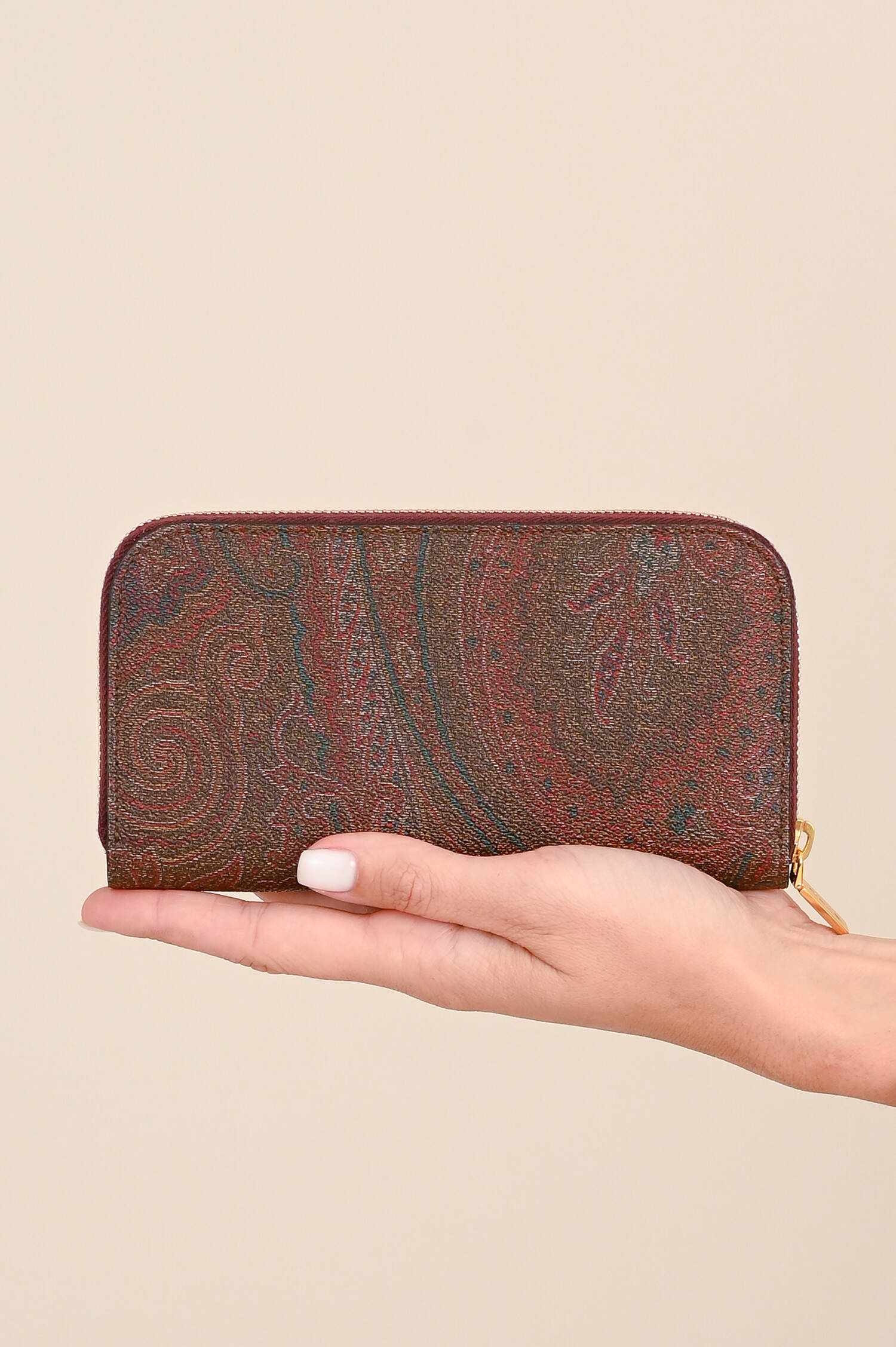 Brieftasche mit Paisley-Print in Bordeaux