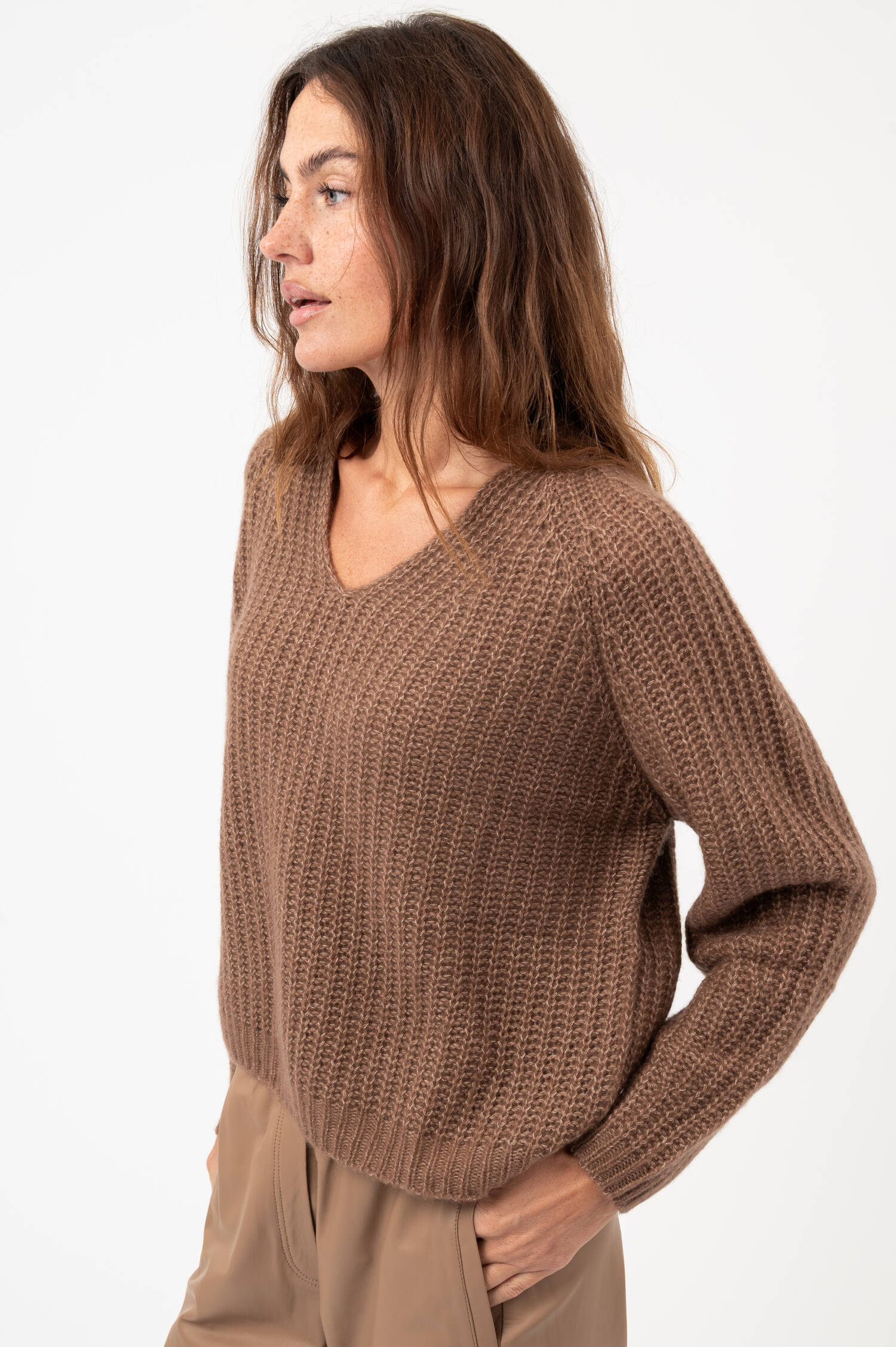 Cashmere-Baumwoll-Pullover in Braun meliert Cashmere-Baumwoll-Pullover in Braun meliert