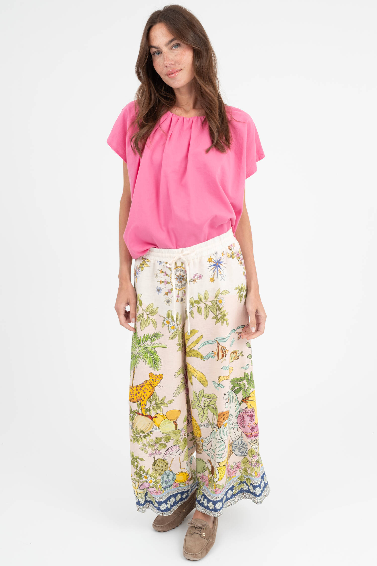 Leinen Culotte in Beige mit Print Leinen Culotte in Beige mit Print